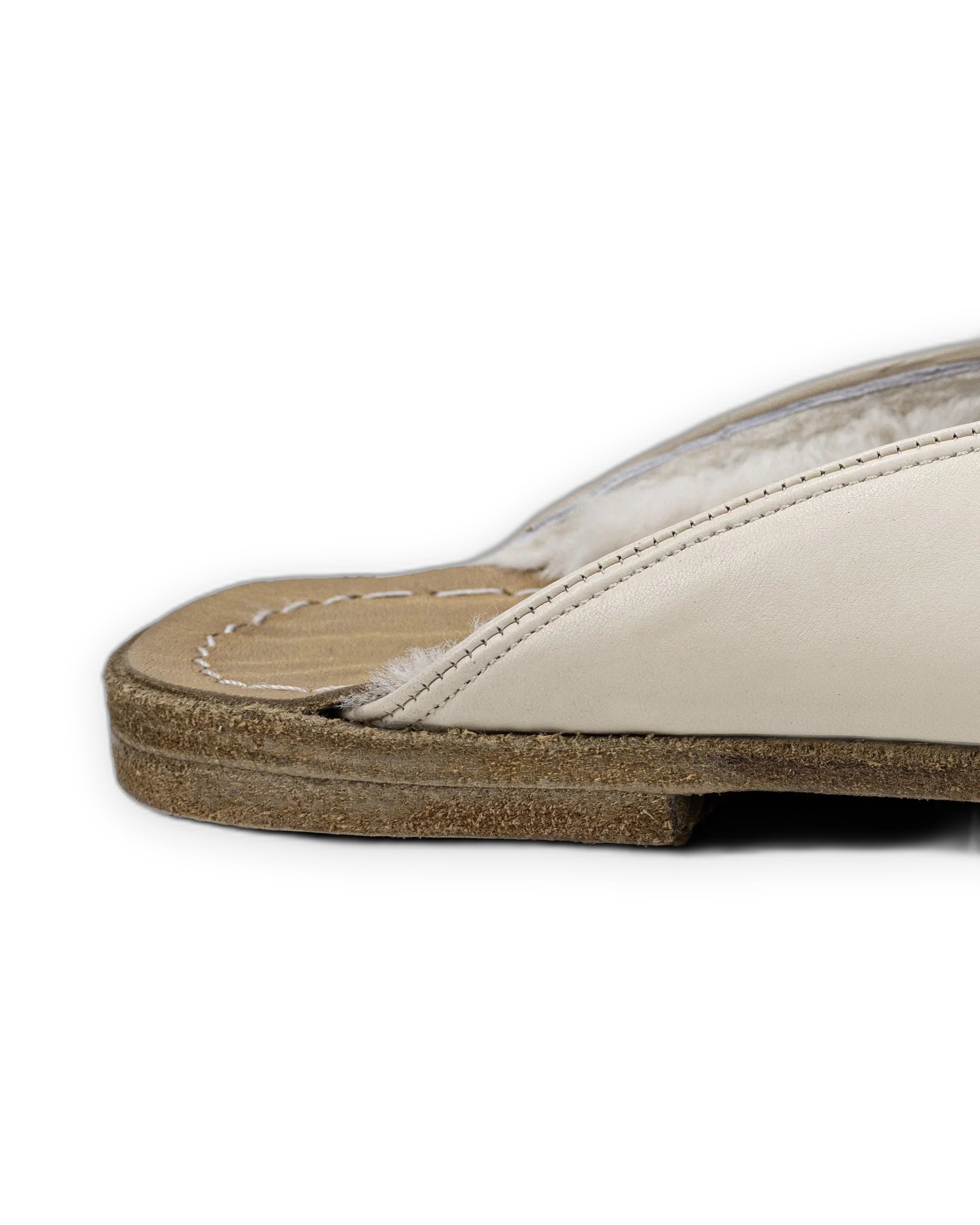 Detail Cream Shearling Slippers - Handcrafted Calf Leather Turkey | Bespoky