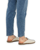 Pair Cream Shearling Slippers - Barefoot Wide Toe Calf Leather | Bespoky