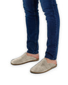 Top view Cream Suede Shearling Slippers - Handcrafted Calf Leather | Bespoky