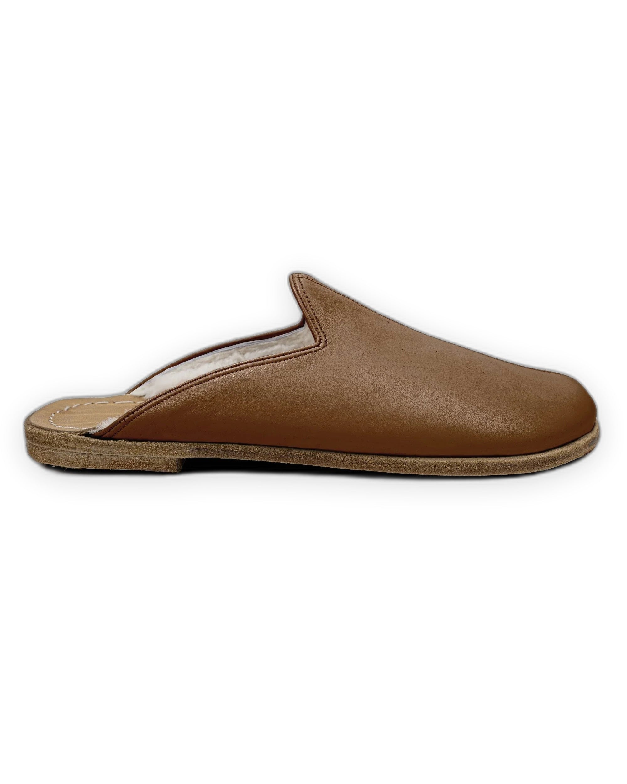 Side view Dark Tan Shearling Slippers - Calf Leather Zero Drop | Bespoky
