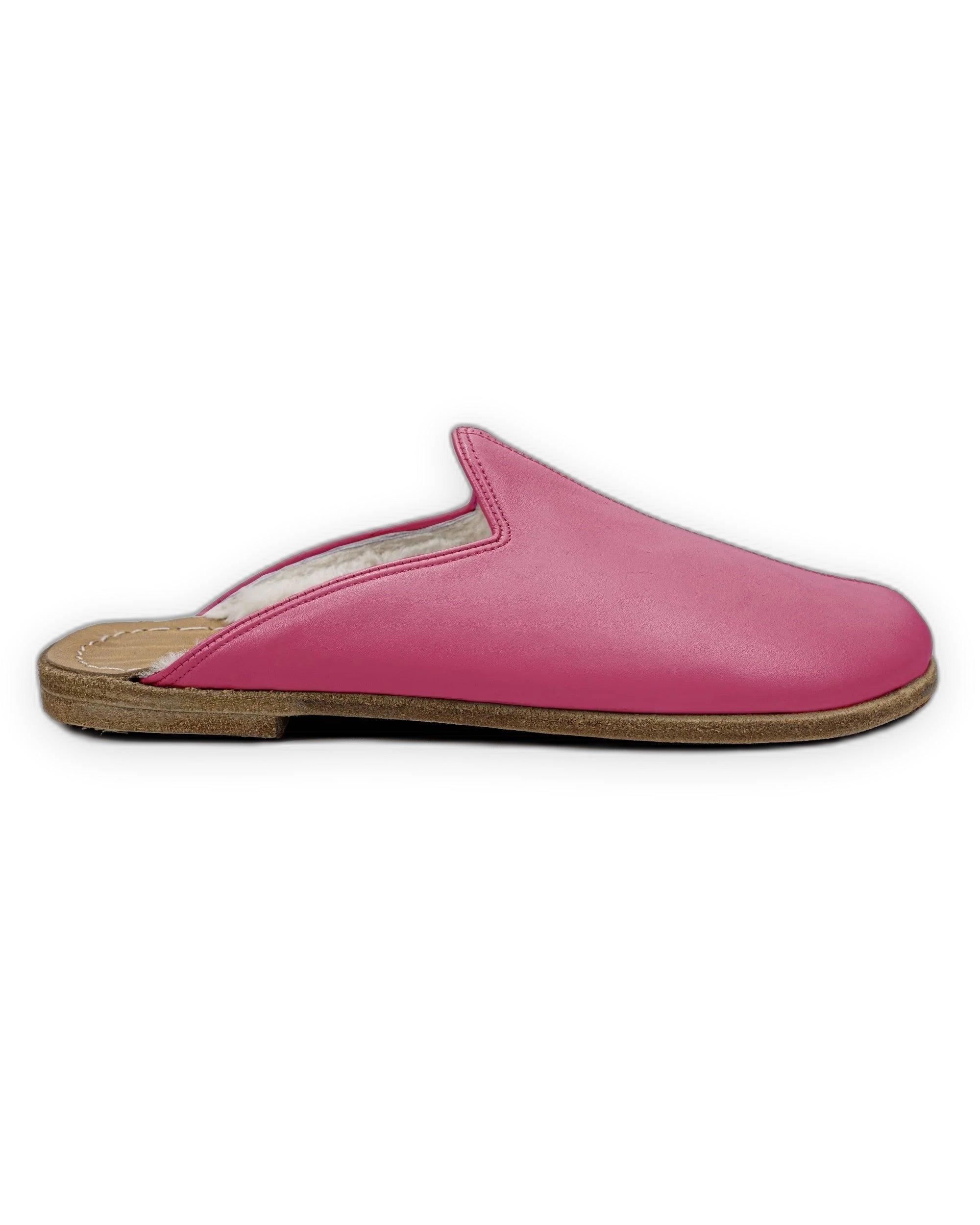 Side view Fuchsia Shearling Slippers - Calf Leather Zero Drop | Bespoky