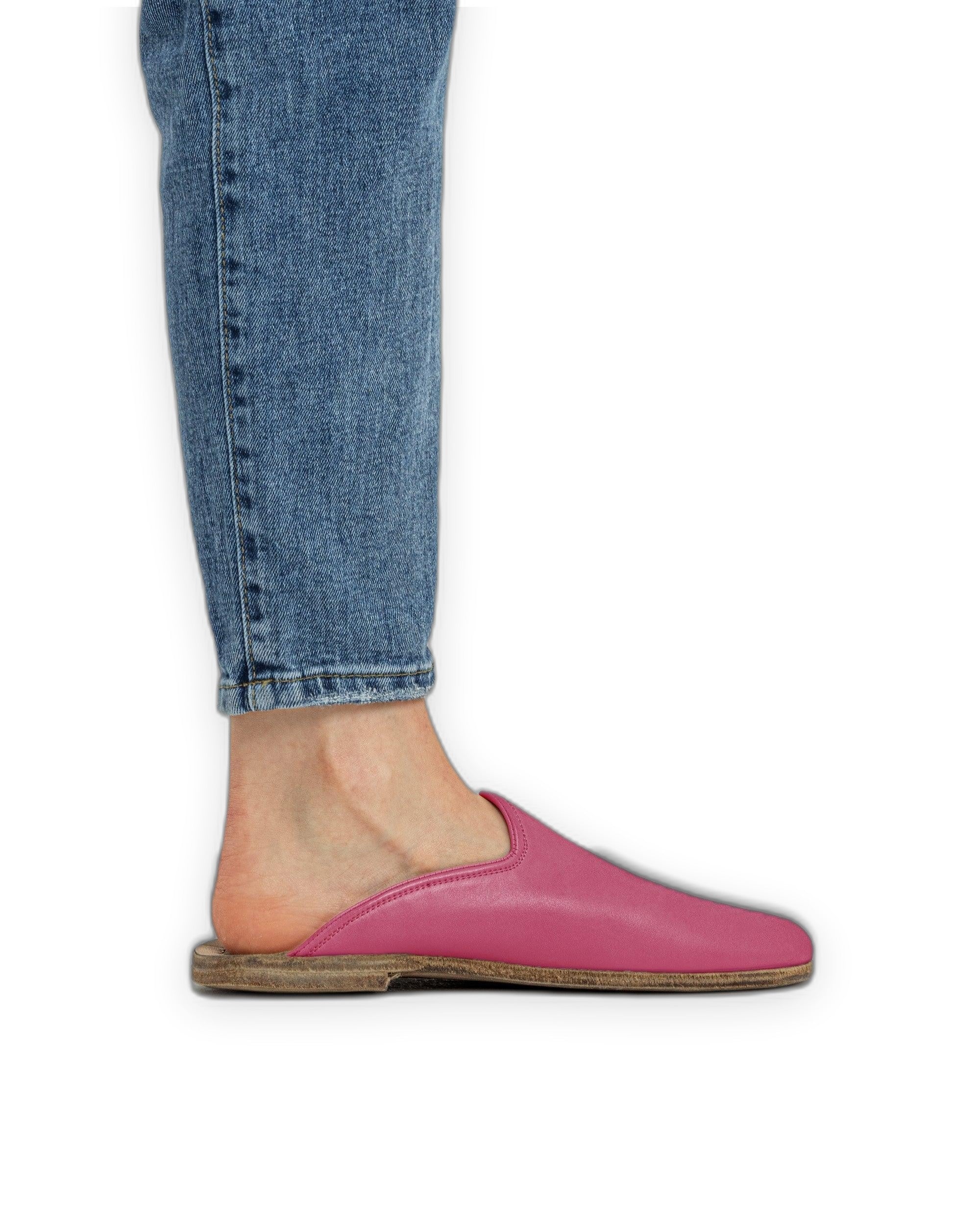 Pair Fuchsia Shearling Slippers - Barefoot Wide Toe Calf Leather | Bespoky
