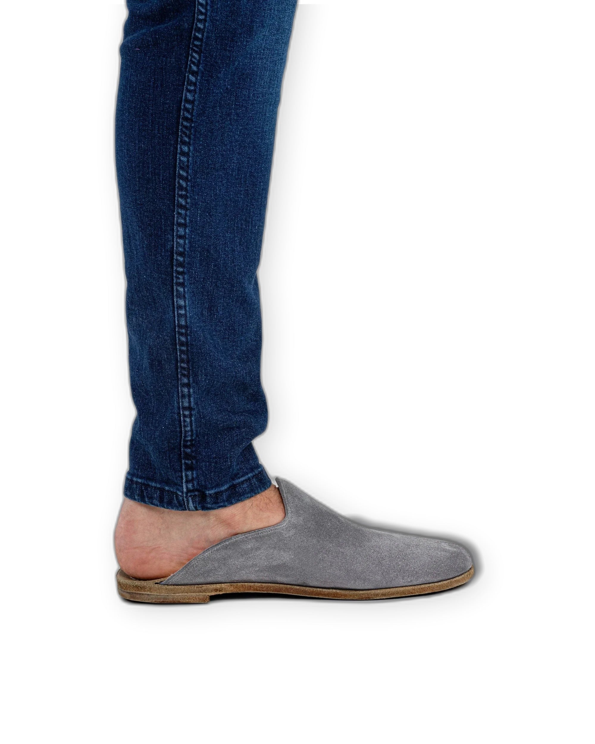 Detail Grey Suede Shearling Slippers - Handcrafted Calf Leather Turkey | Bespoky