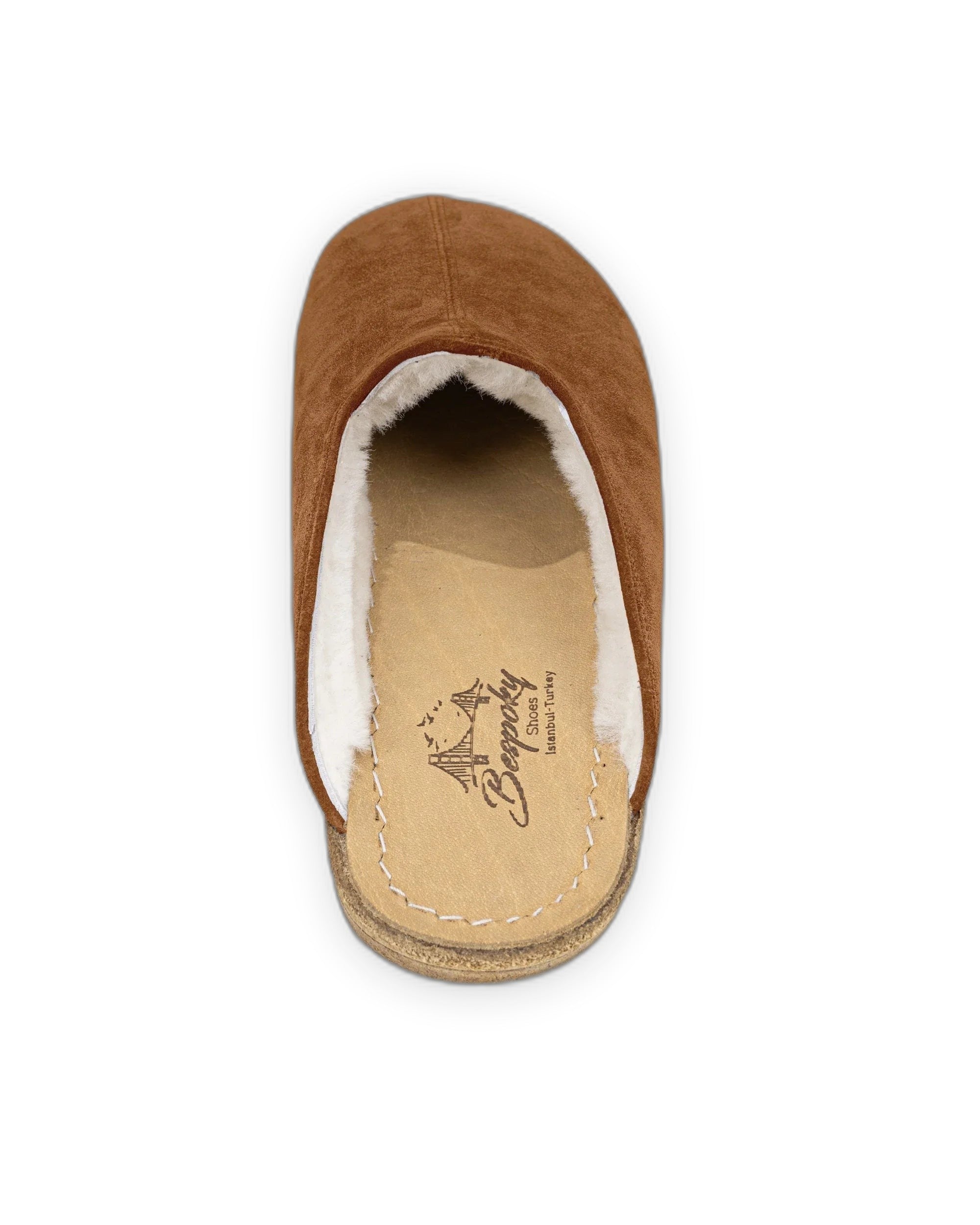 Side view Gold Suede Shearling Slippers - Calf Leather Zero Drop | Bespoky