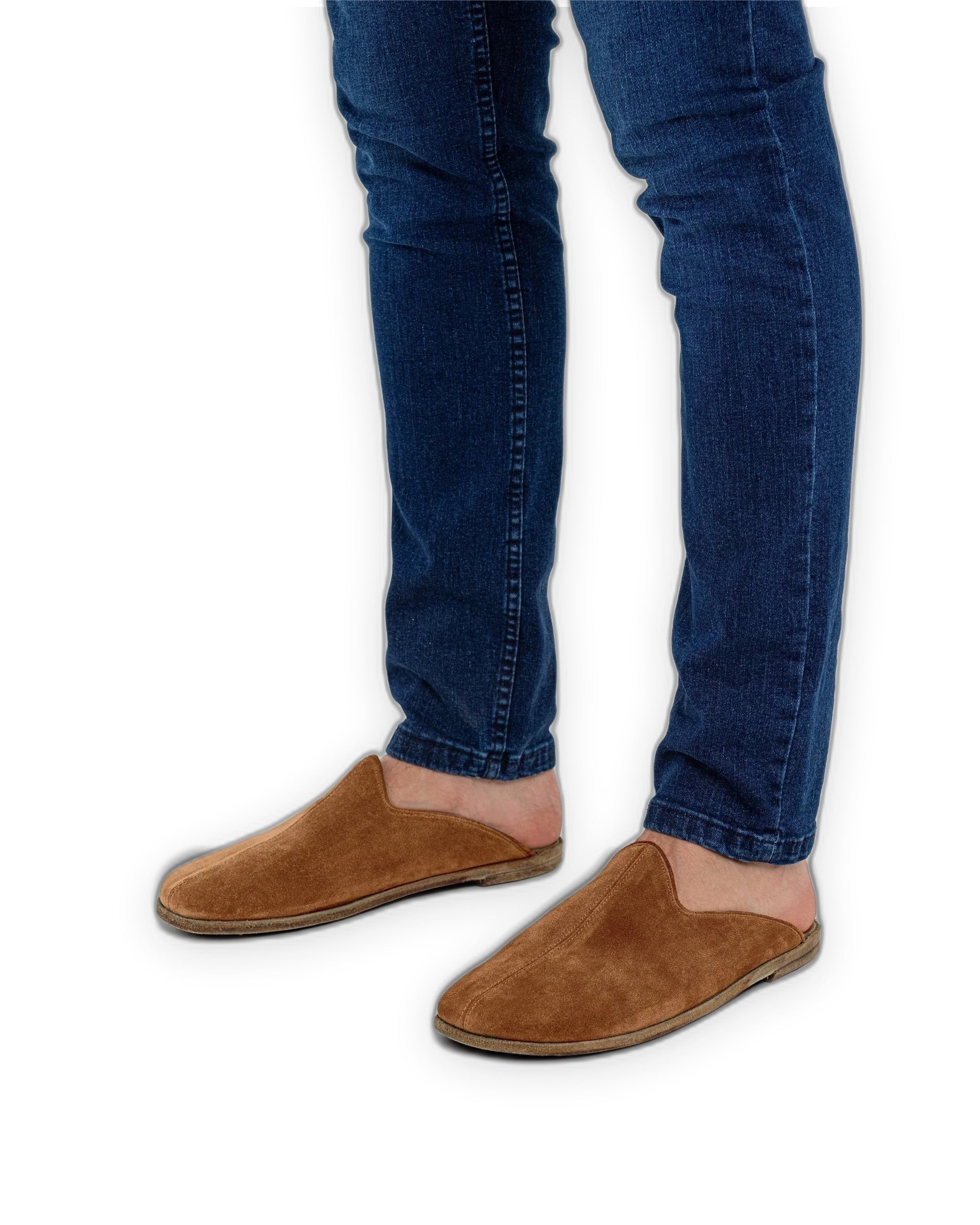 Top view Gold Suede Shearling Slippers - Handcrafted Calf Leather | Bespoky