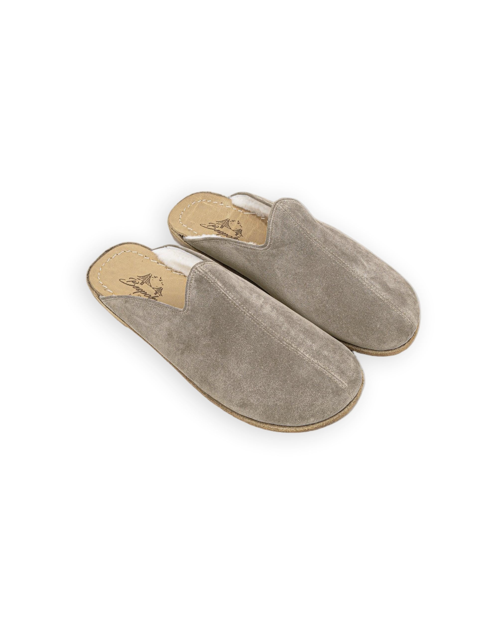 Men's Gold Suede Shearling Slippers - Handcrafted Calf Leather Wide Toe Box | Bespoky