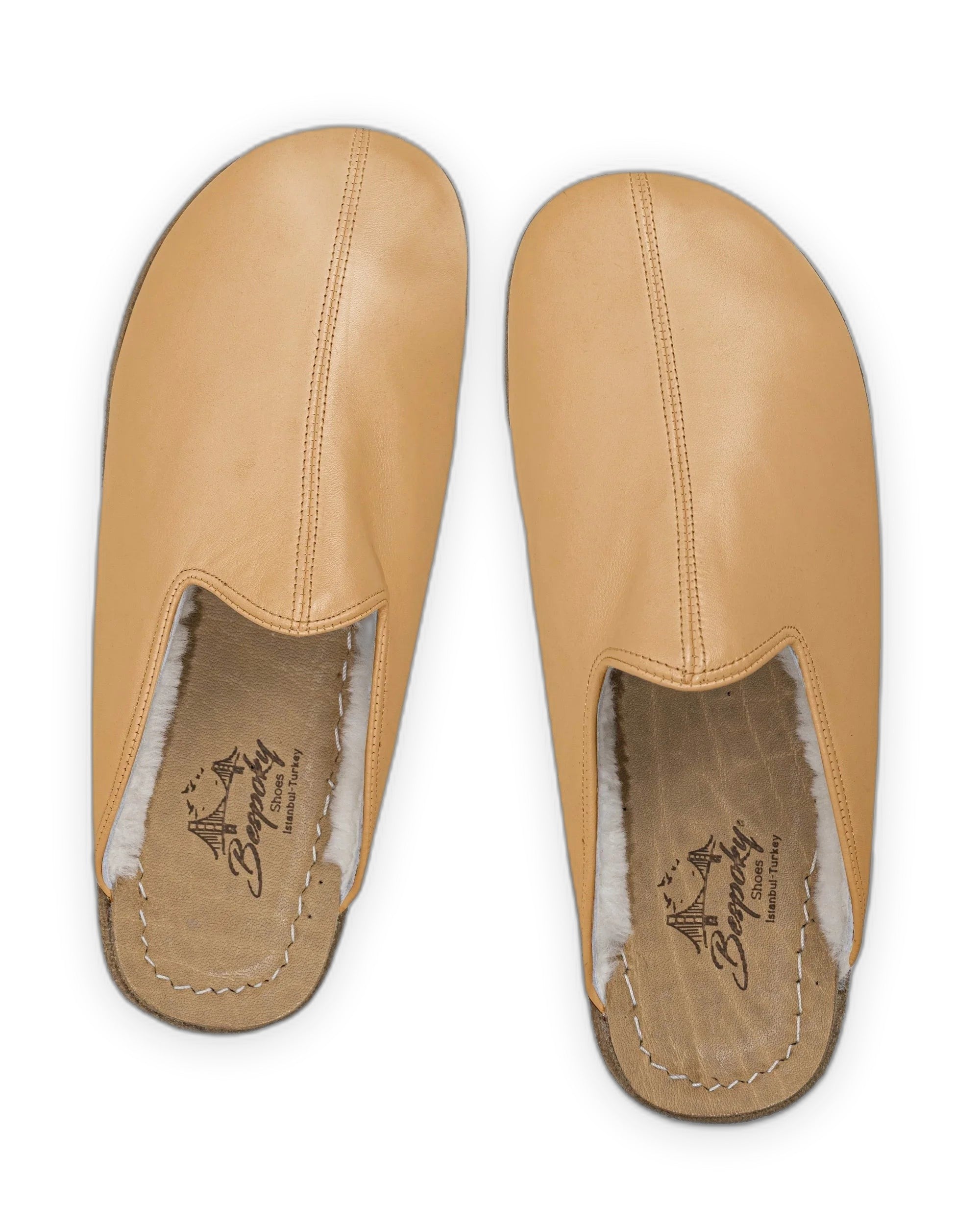 Close-up calf leather - Melon Yellow Shearling Slippers Detail | Bespoky