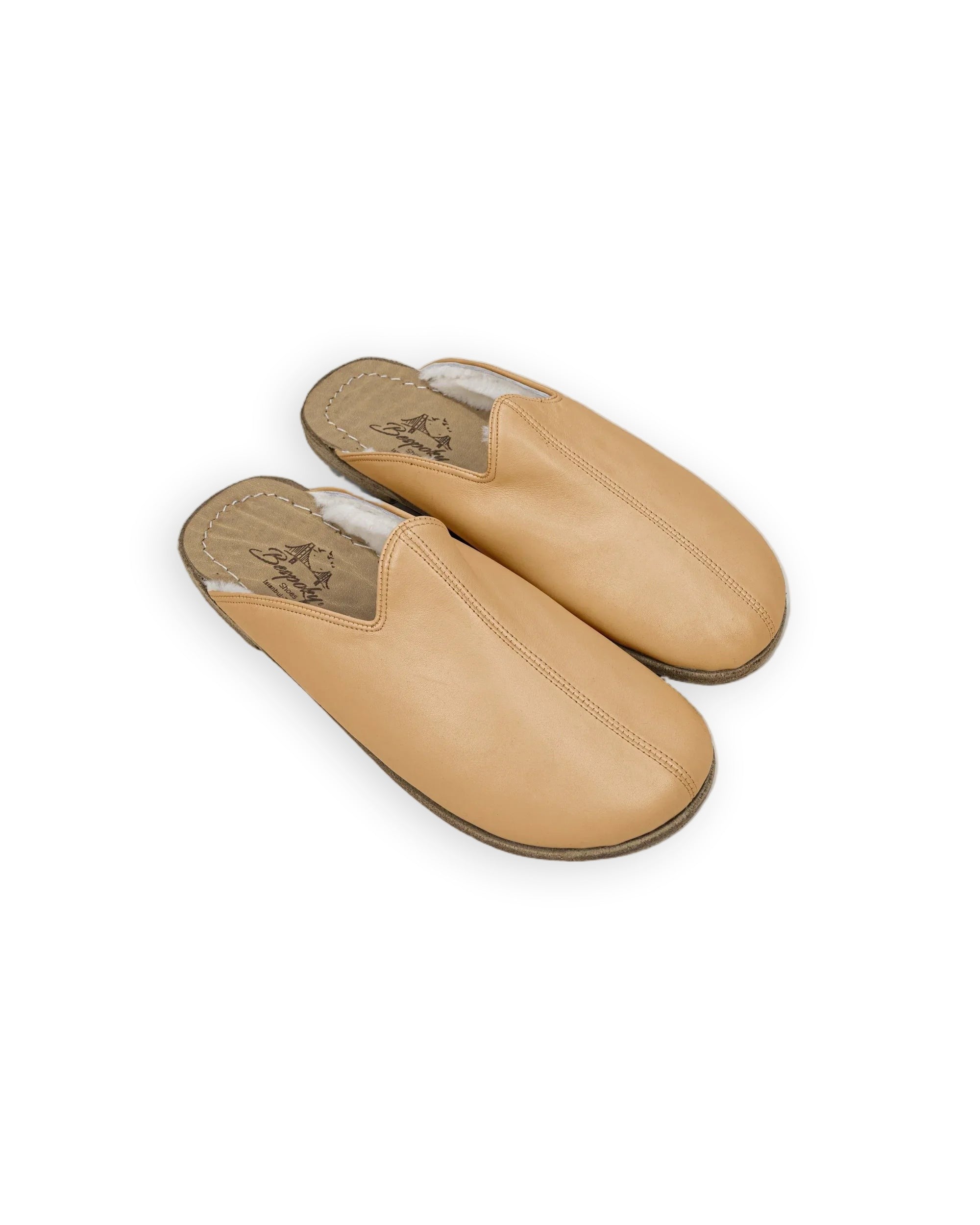 Men's Melon Yellow Shearling Slippers - Handcrafted Calf Leather Wide Toe Box | Bespoky