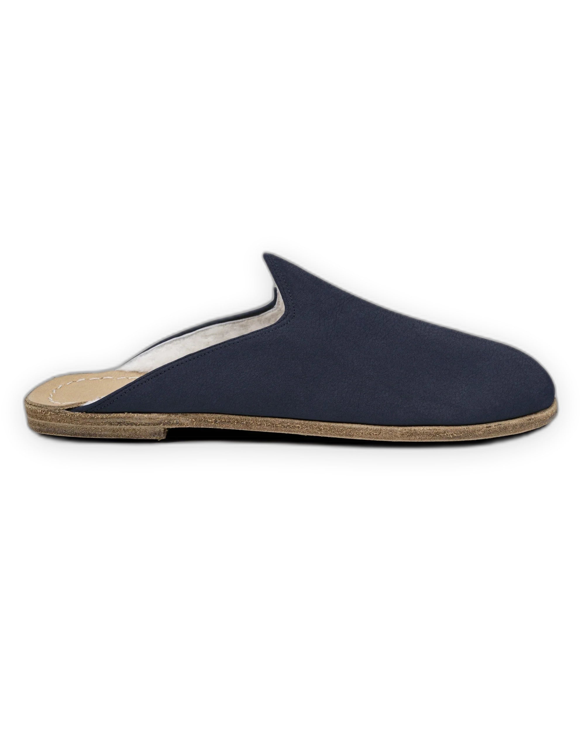 Side view Navy Nubuck Shearling Slippers - Calf Leather Zero Drop | Bespoky