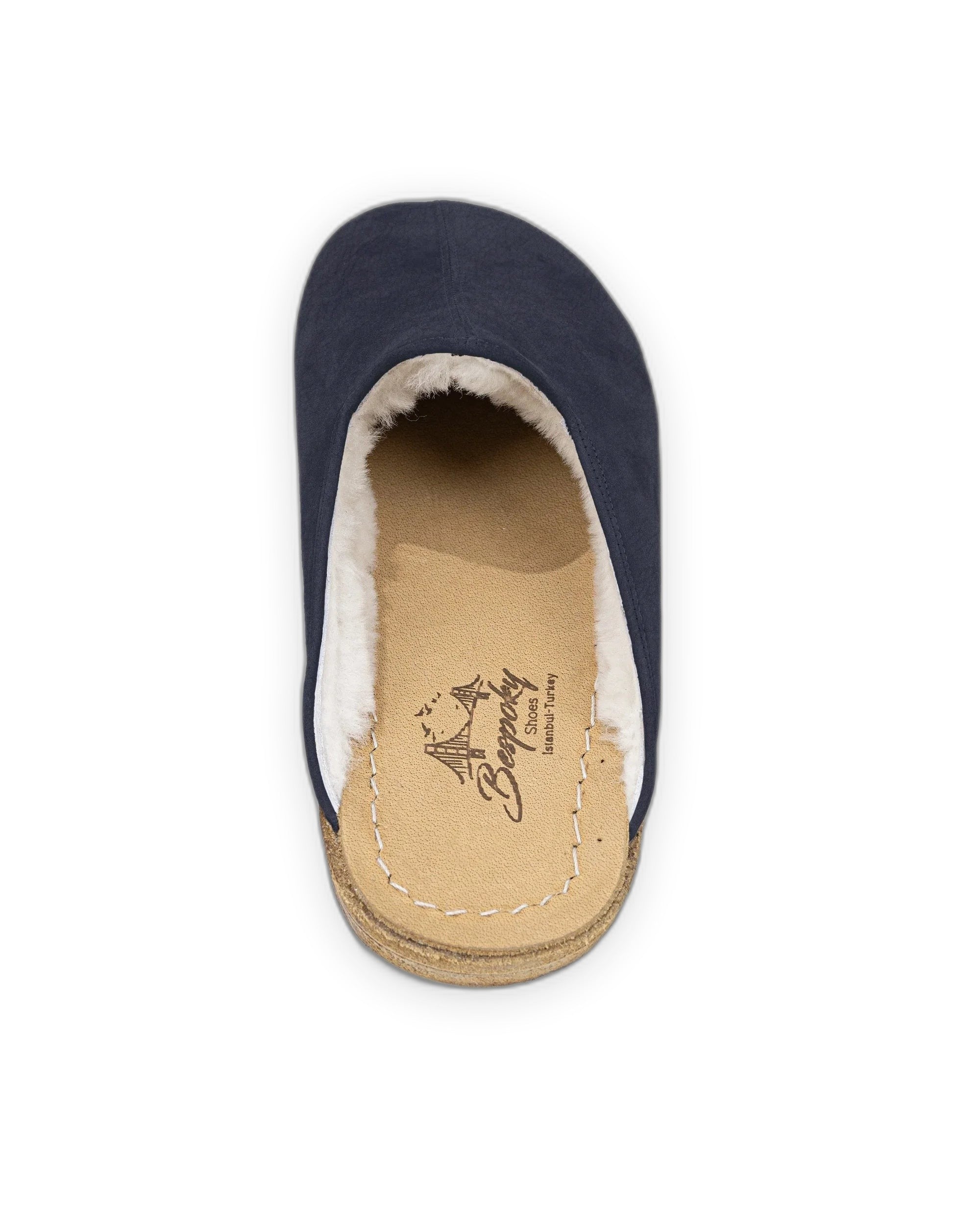 Top view Navy Nubuck Shearling Slippers - Handcrafted Calf Leather | Bespoky
