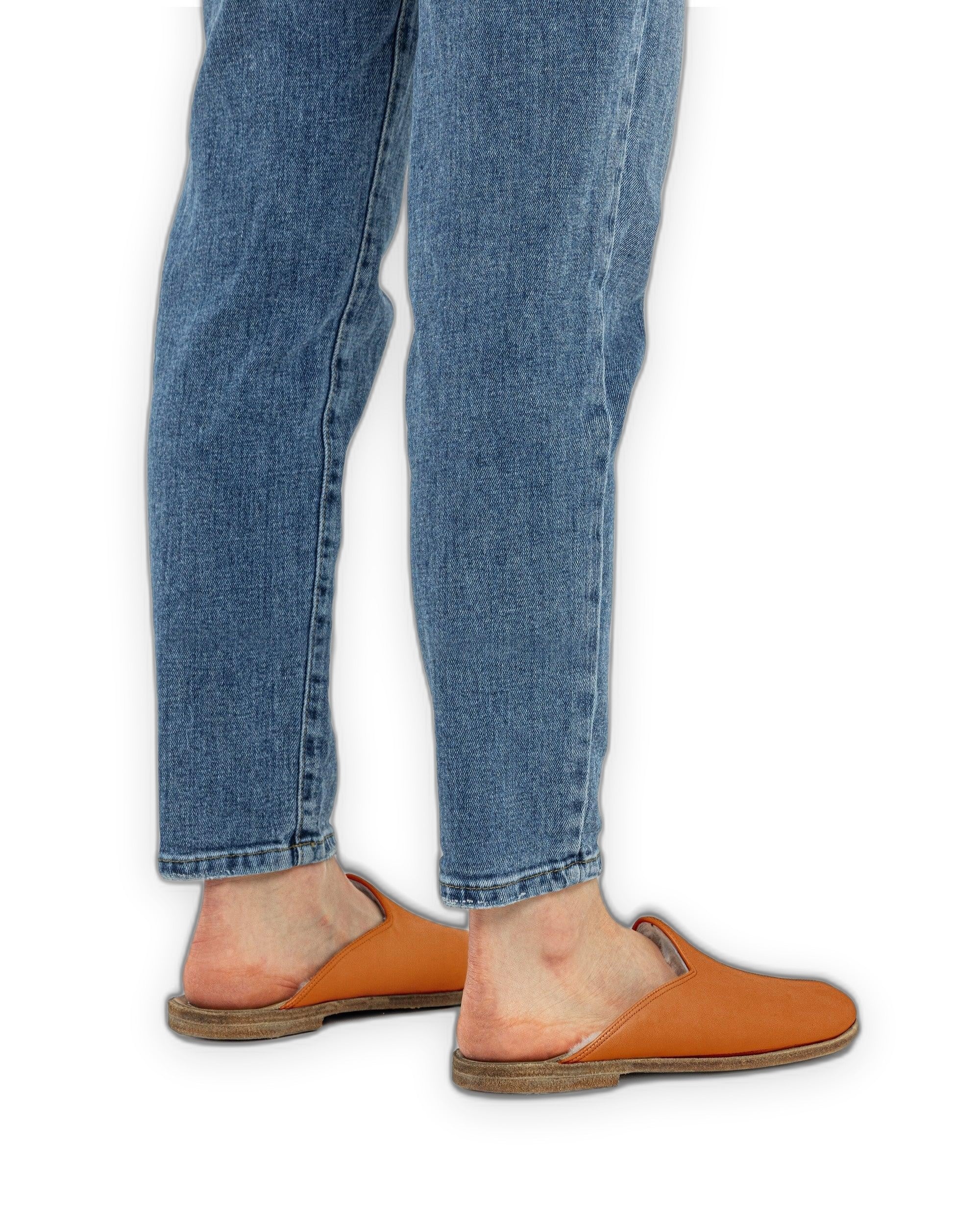 Side view Orange Shearling Slippers - Calf Leather Zero Drop | Bespoky