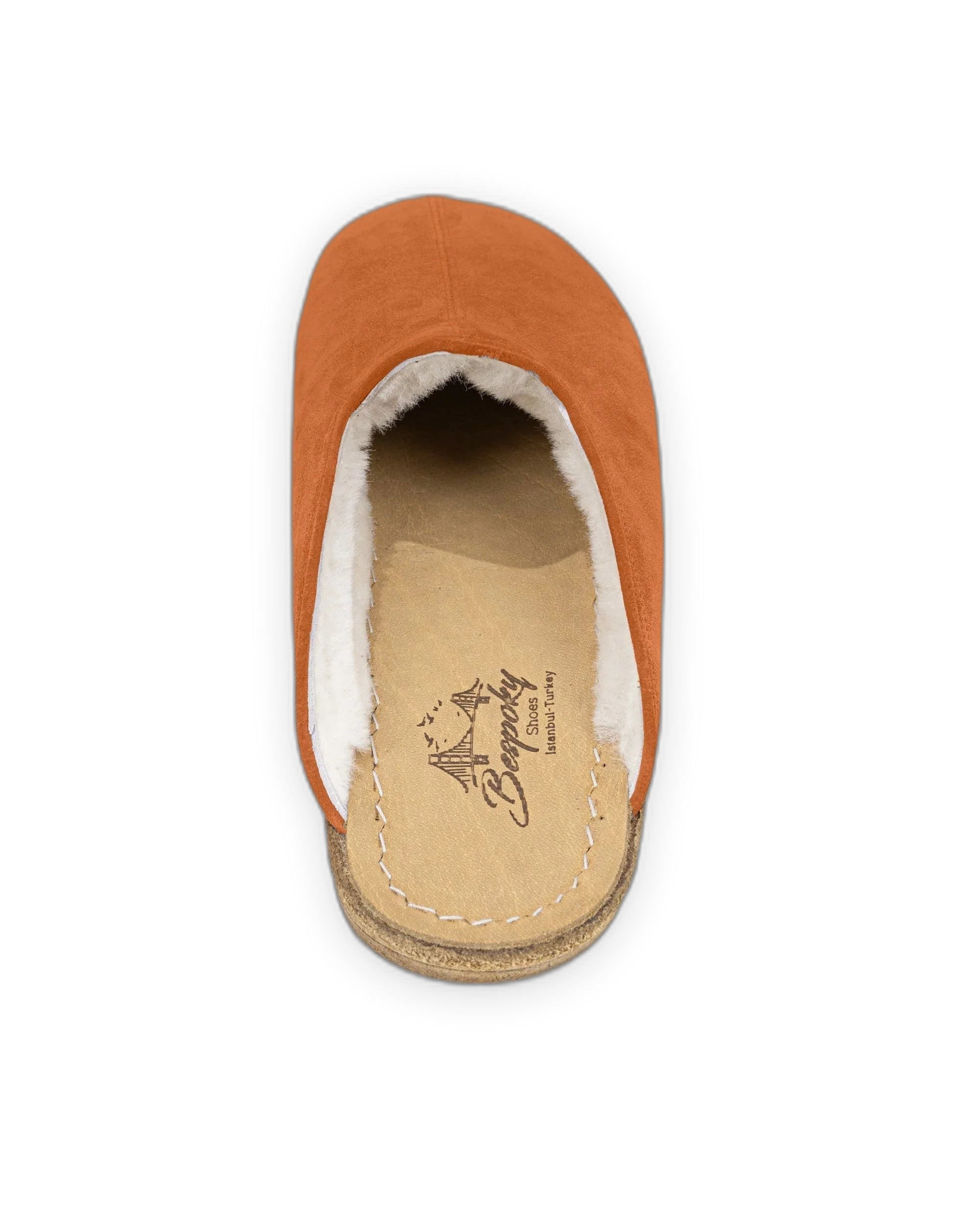 Side view Orange Suede Shearling Slippers - Calf Leather Zero Drop | Bespoky