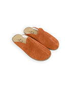 Men's Orange Suede Shearling Slippers - Handcrafted Calf Leather Wide Toe Box | Bespoky