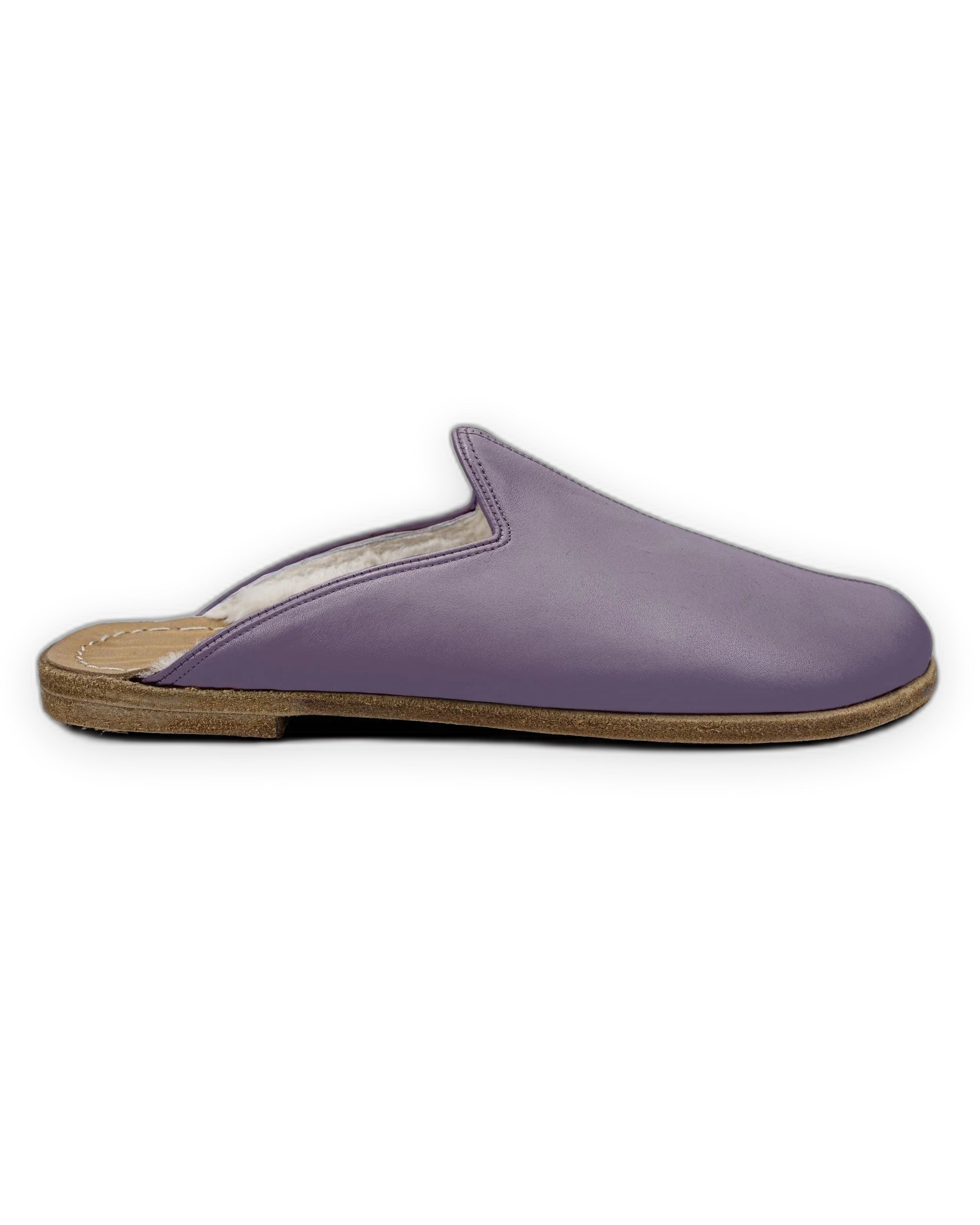 Side view Purple Shearling Slippers - Calf Leather Zero Drop | Bespoky