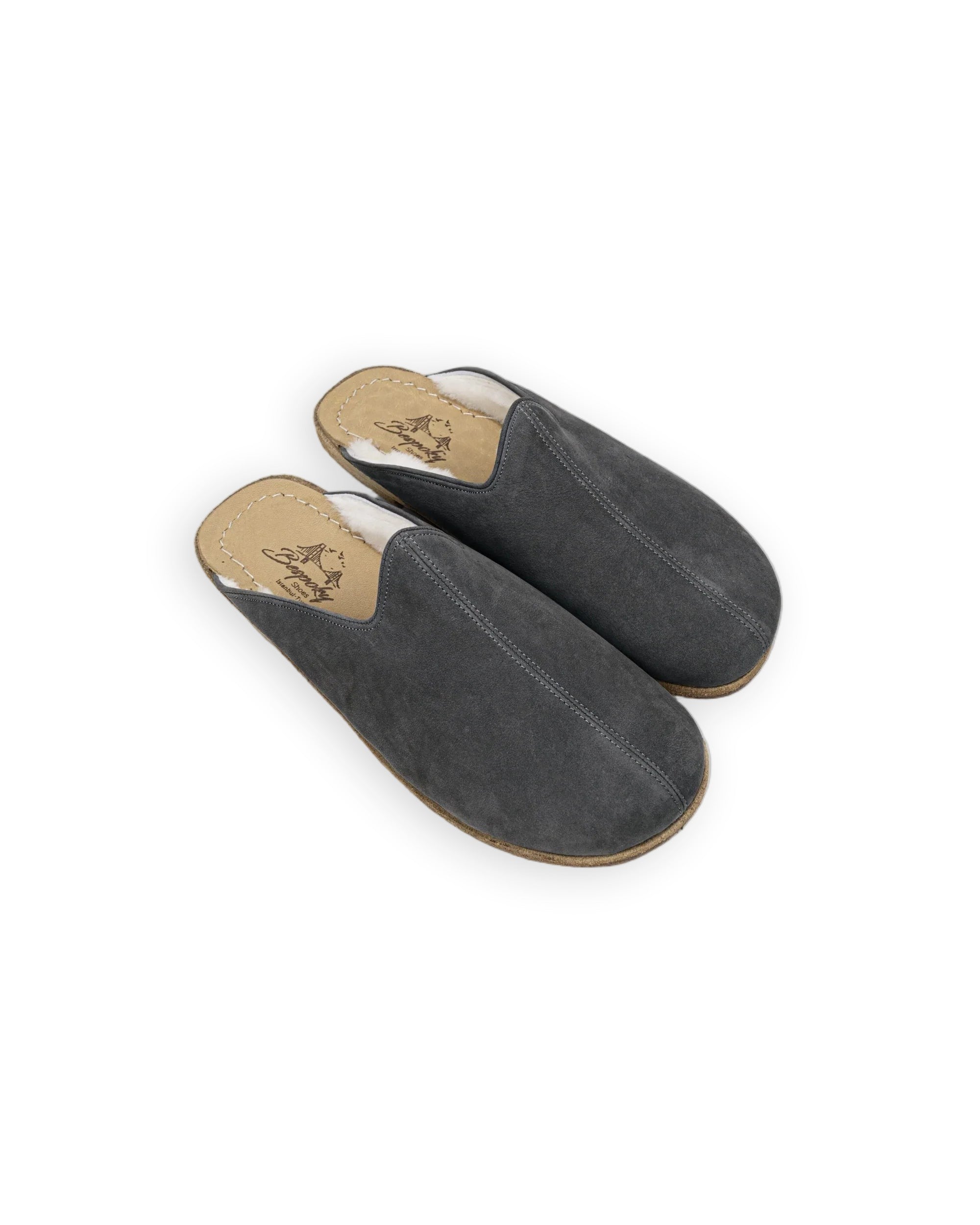 Men's Smoked Nubuck Shearling Slippers - Handcrafted Calf Leather Wide Toe Box | Bespoky