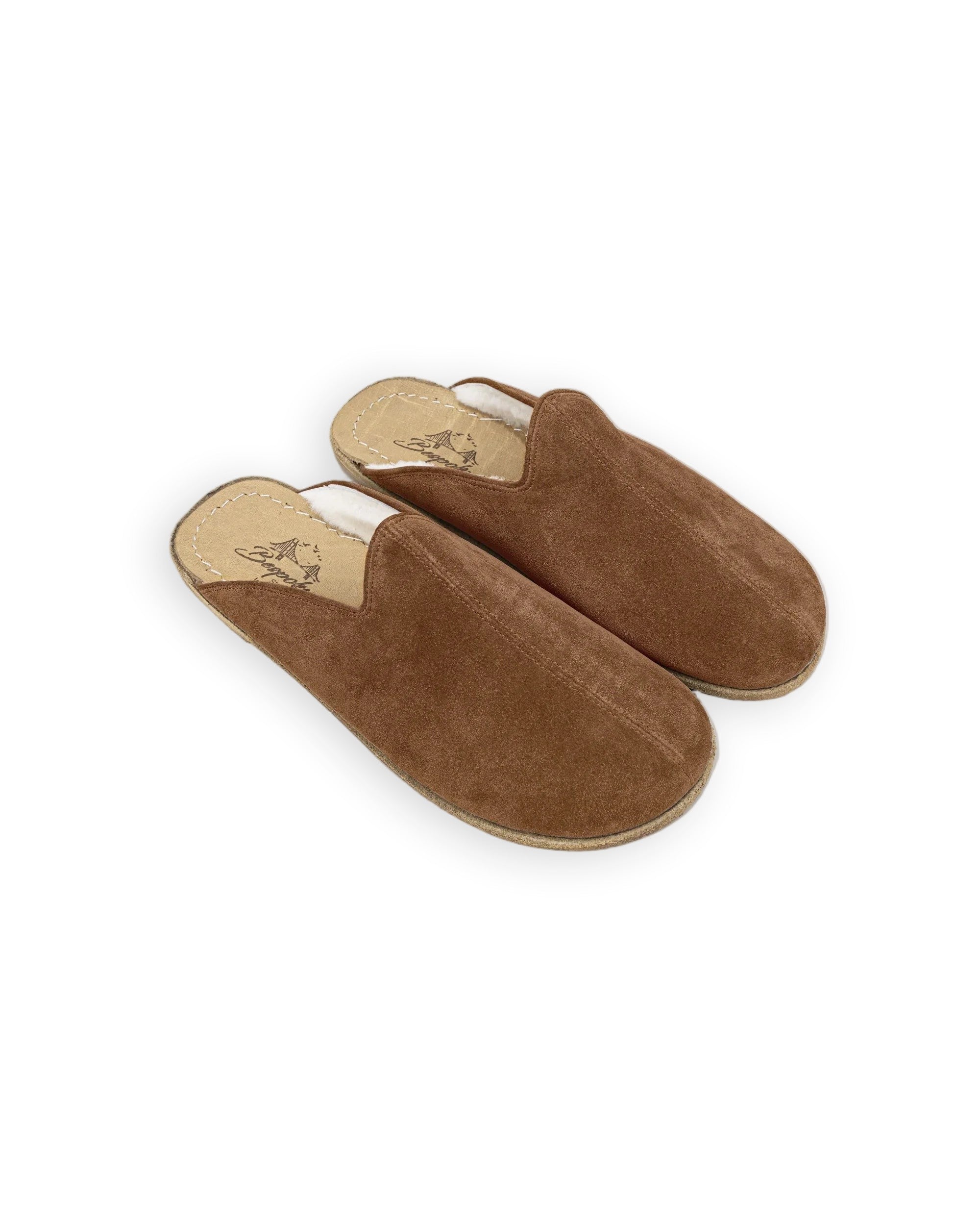 Men's Gold Suede Shearling Slippers - Handcrafted Calf Leather Wide Toe Box | Bespoky