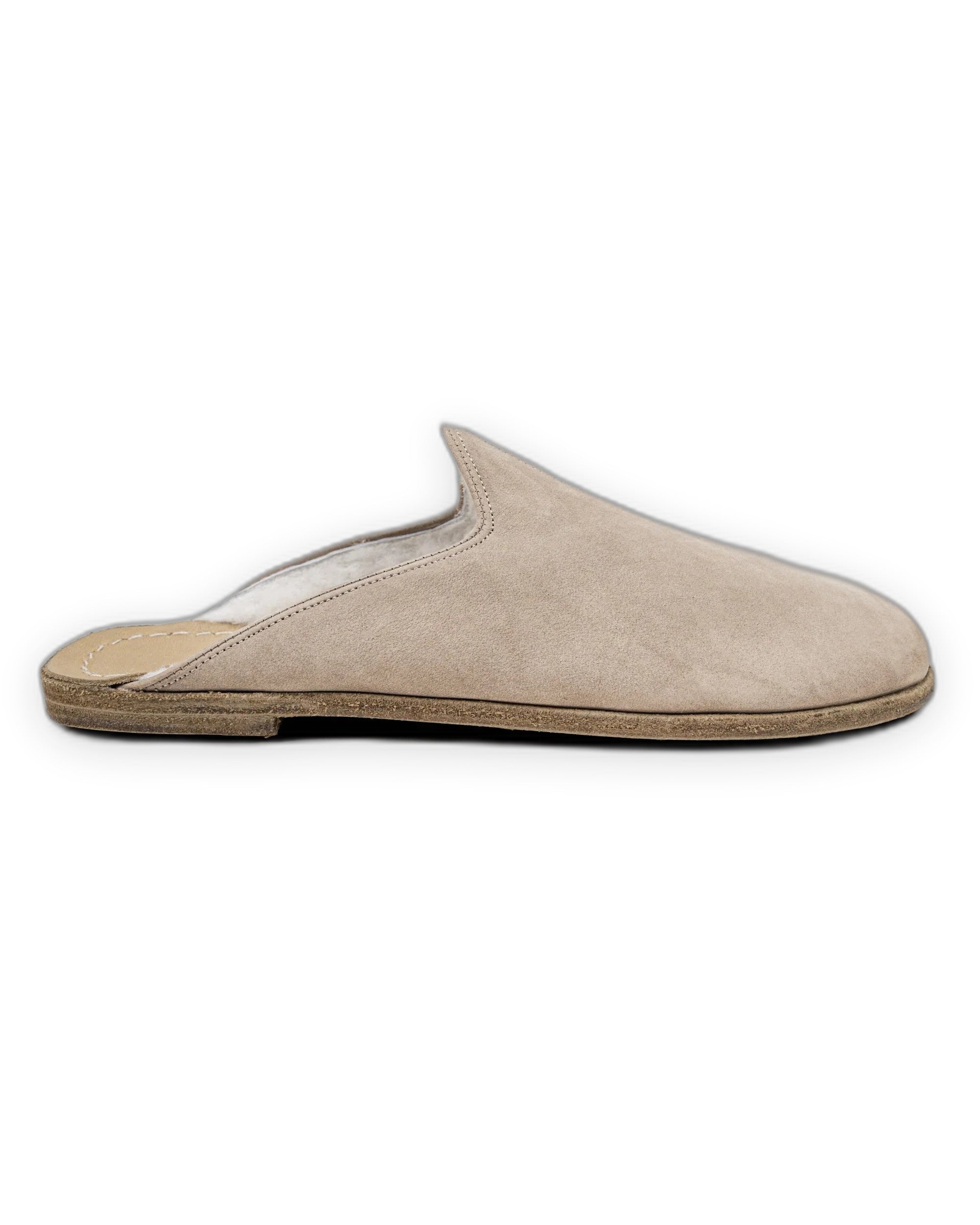 Side view Beige Shearling Slippers - Calf Leather Zero Drop | Bespoky