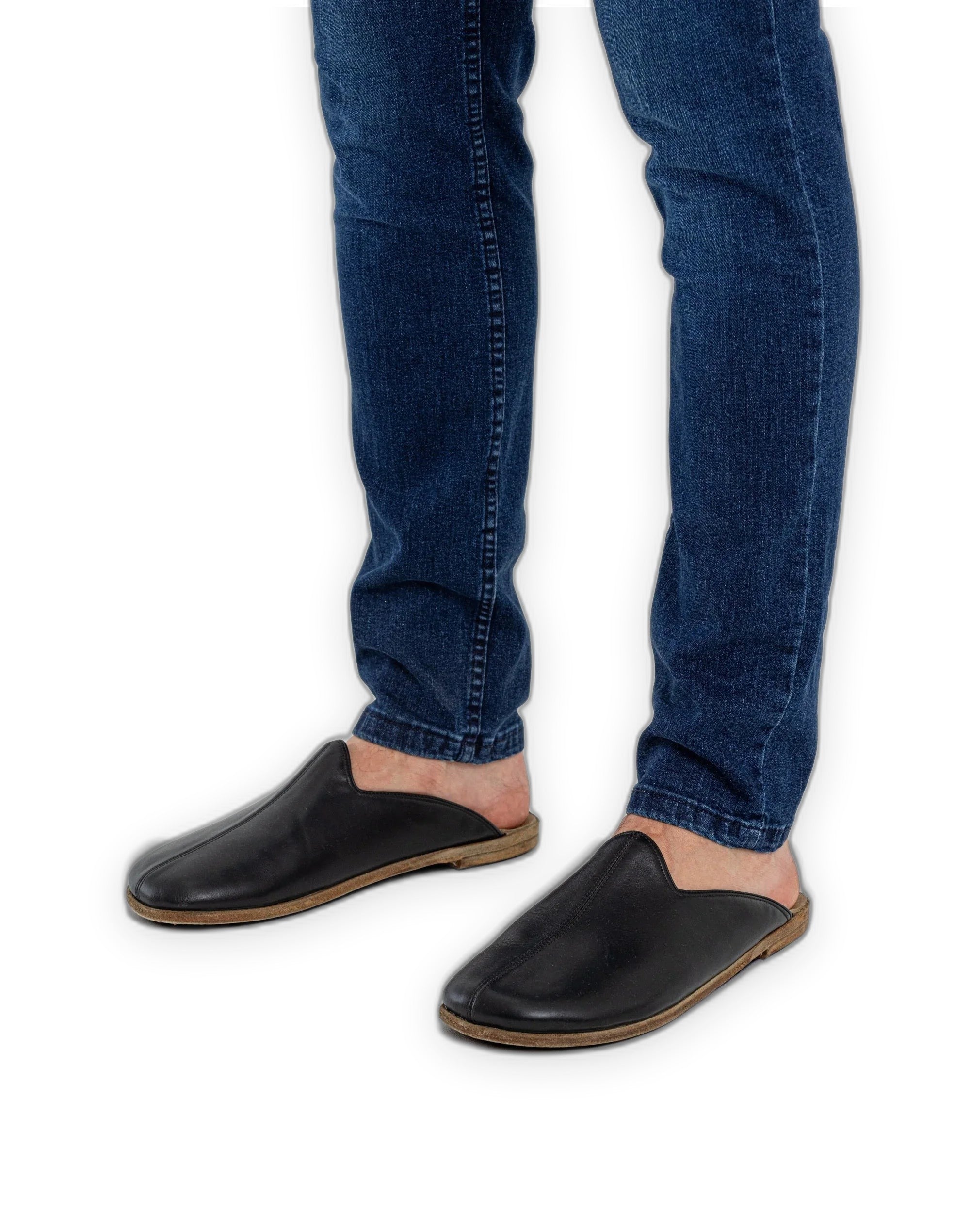 Side view Black Shearling Slippers - Calf Leather Zero Drop | Bespoky
