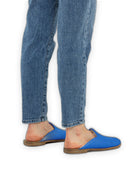 Detail Blue Shearling Slippers - Handcrafted Calf Leather Turkey | Bespoky