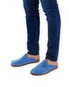 Top view Blue Shearling Slippers - Handcrafted Calf Leather | Bespoky