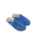 Women's Blue Shearling Slippers - Handcrafted Calf Leather Wide Toe Box | Bespoky