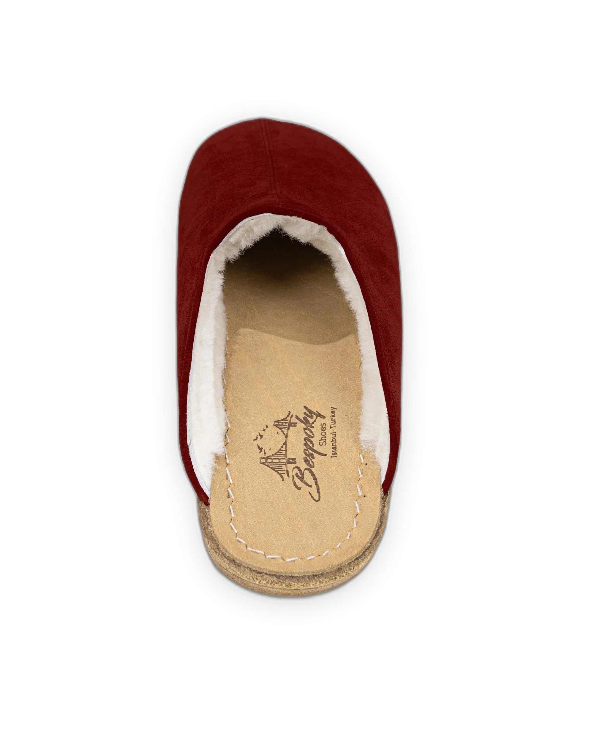 Side view Burgundy Shearling Slippers - Calf Leather Zero Drop | Bespoky
