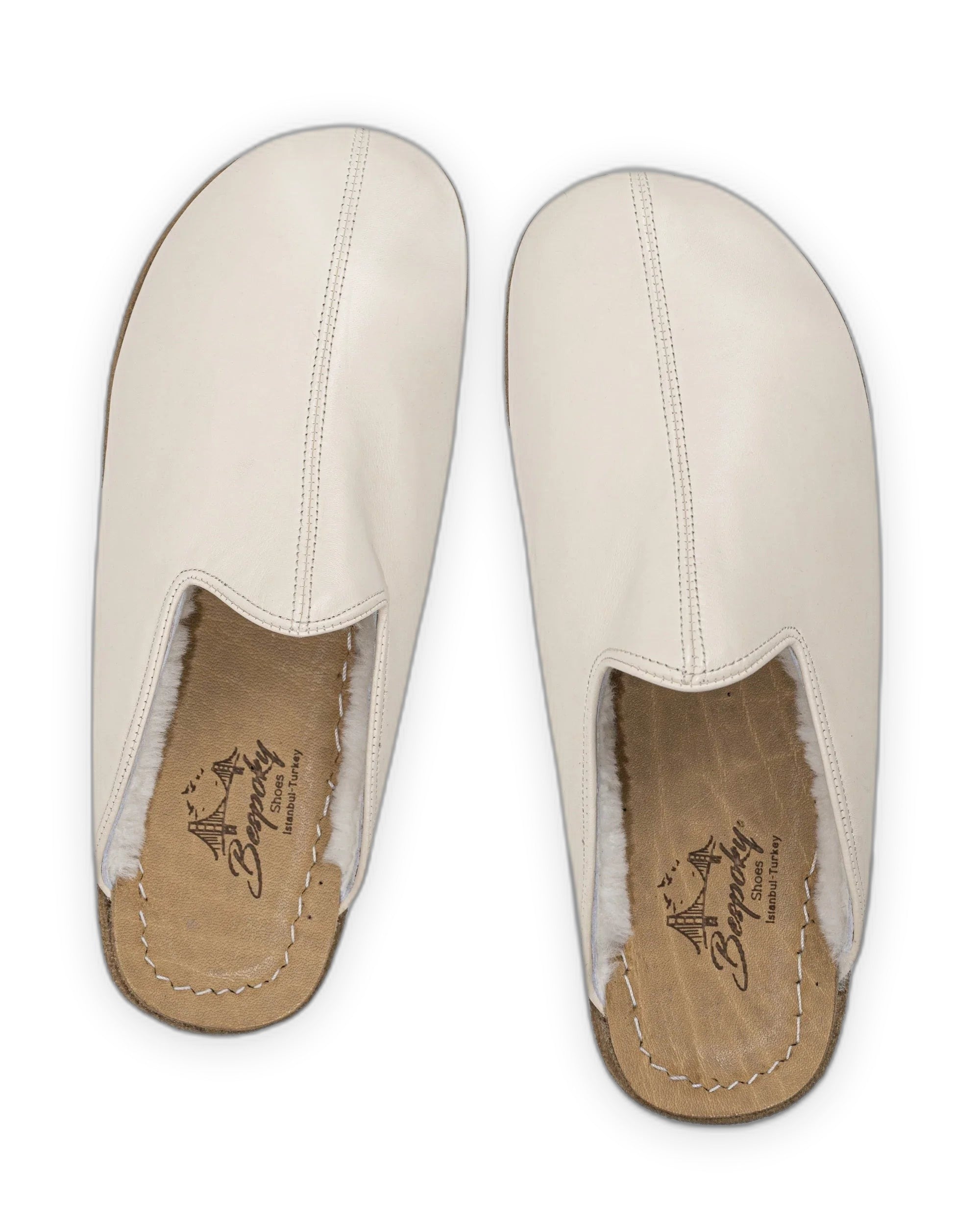 Side view Cream Shearling Slippers - Calf Leather Zero Drop | Bespoky