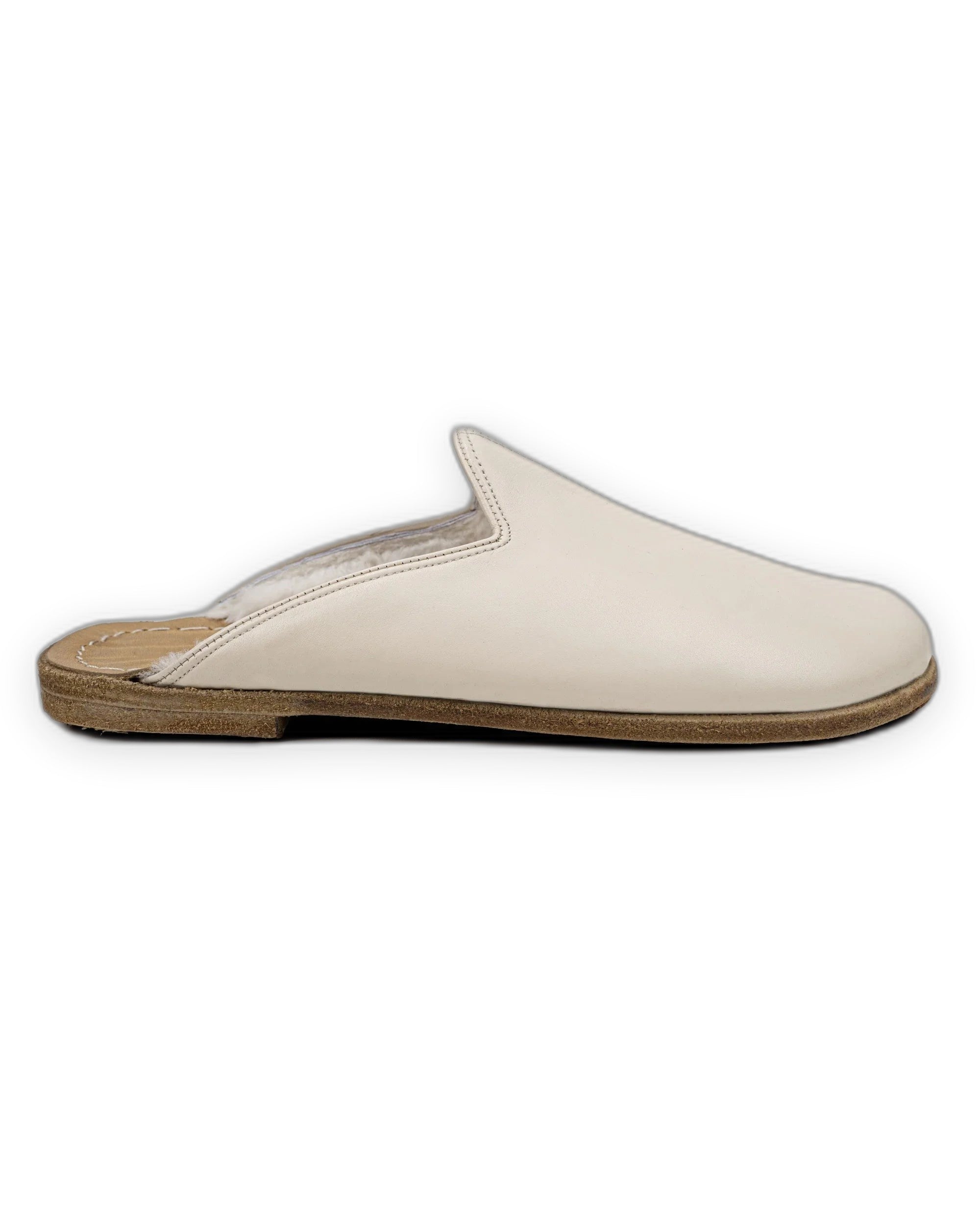 Close-up calf leather - Cream Shearling Slippers Detail | Bespoky