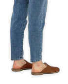 Detail Dark Brown Shearling Slippers - Handcrafted Calf Leather Turkey | Bespoky