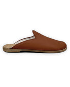 Close-up calf leather - Dark Brown Shearling Slippers Detail | Bespoky