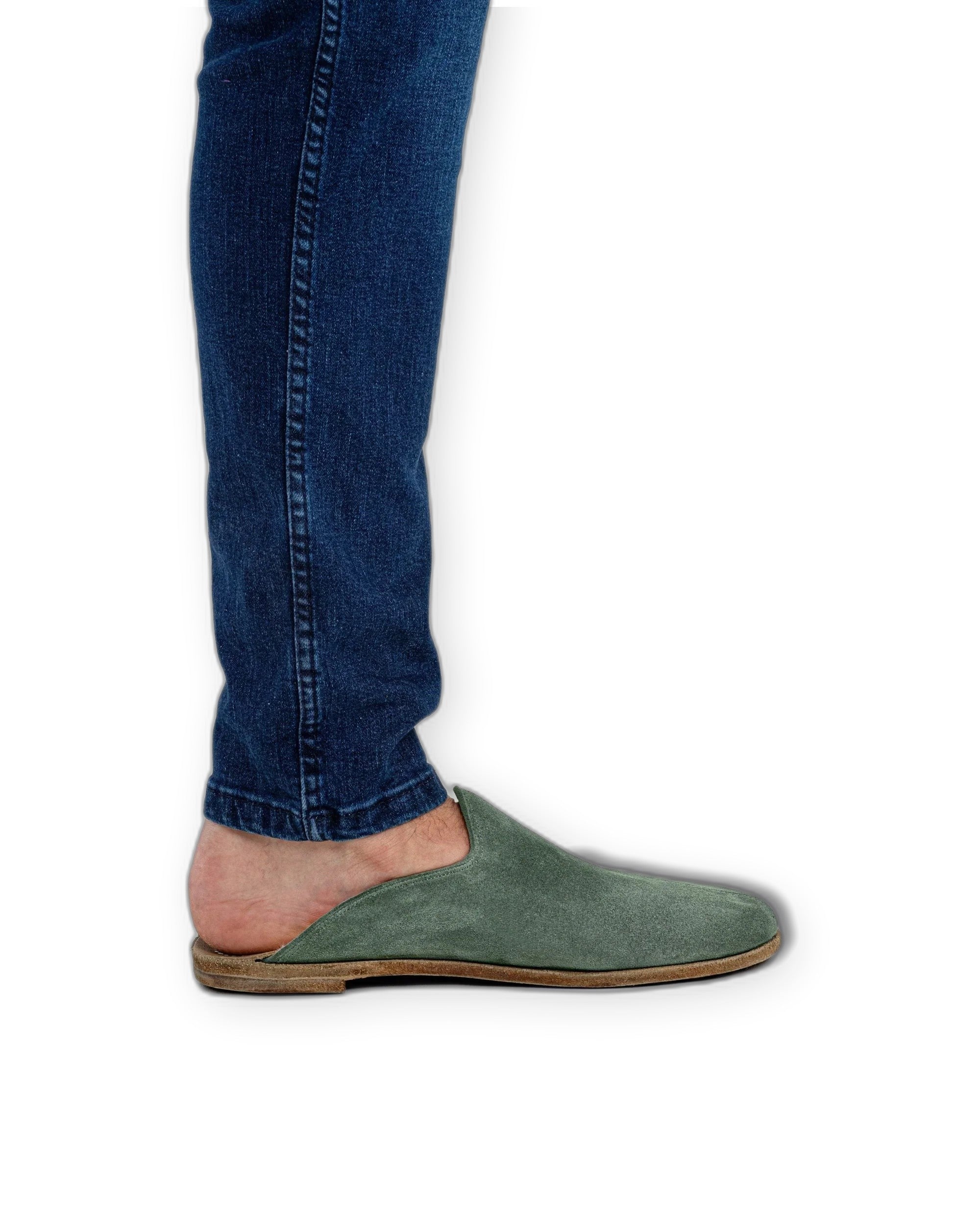 Detail Green Shearling Slippers - Handcrafted Calf Leather Turkey | Bespoky