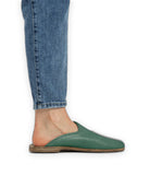 Side view Green Shearling Slippers - Calf Leather Zero Drop | Bespoky