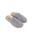 Women's Grey Shearling Slippers - Handcrafted Calf Leather Wide Toe Box | Bespoky