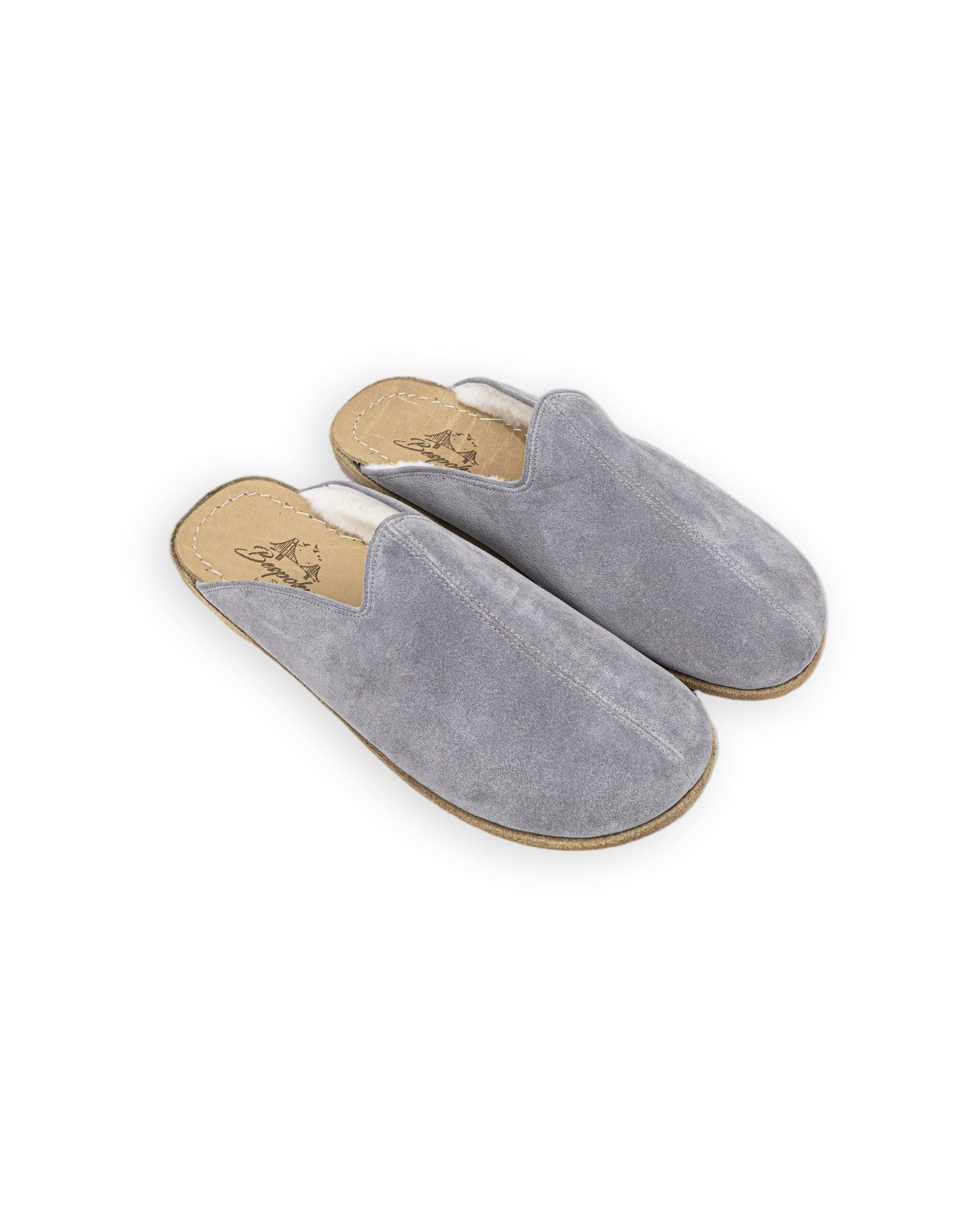 Women's Grey Shearling Slippers - Handcrafted Calf Leather Wide Toe Box | Bespoky
