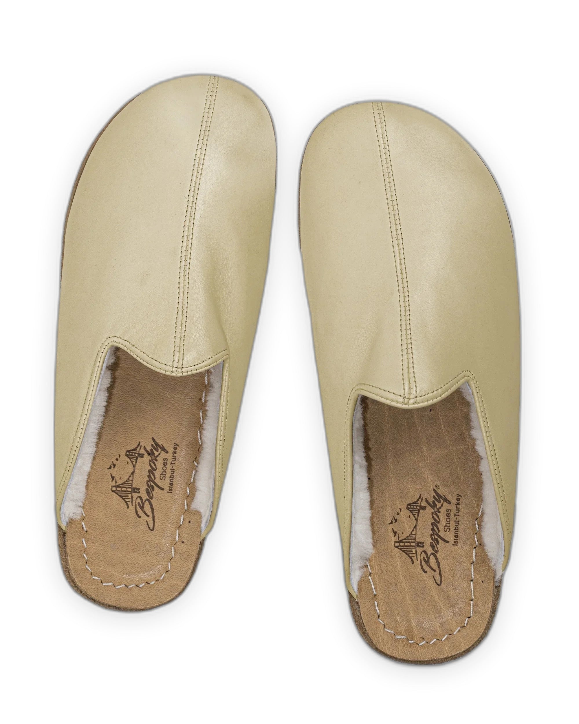 Top view Yellow Shearling Slippers - Handcrafted Calf Leather | Bespoky