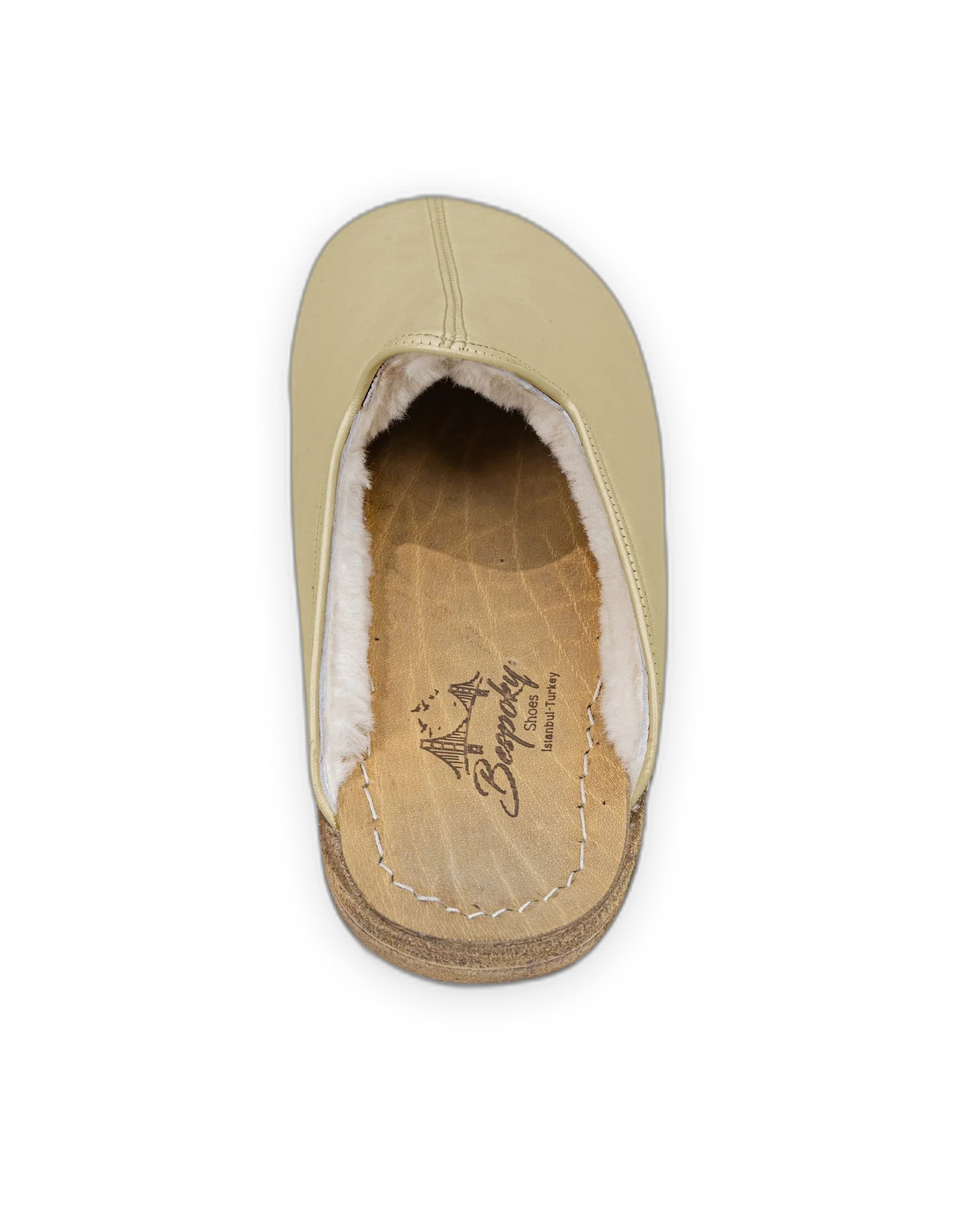 Back view Yellow Shearling Slippers - Calf Leather Handcrafted | Bespoky