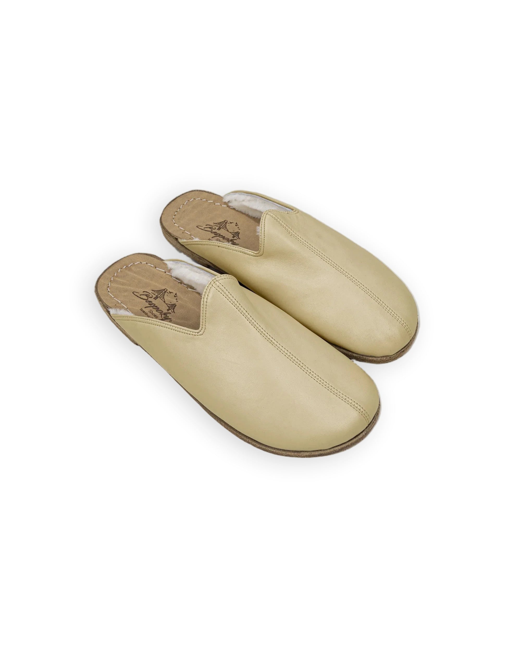 Women's Yellow Shearling Slippers - Handcrafted Calf Leather Wide Toe Box | Bespoky
