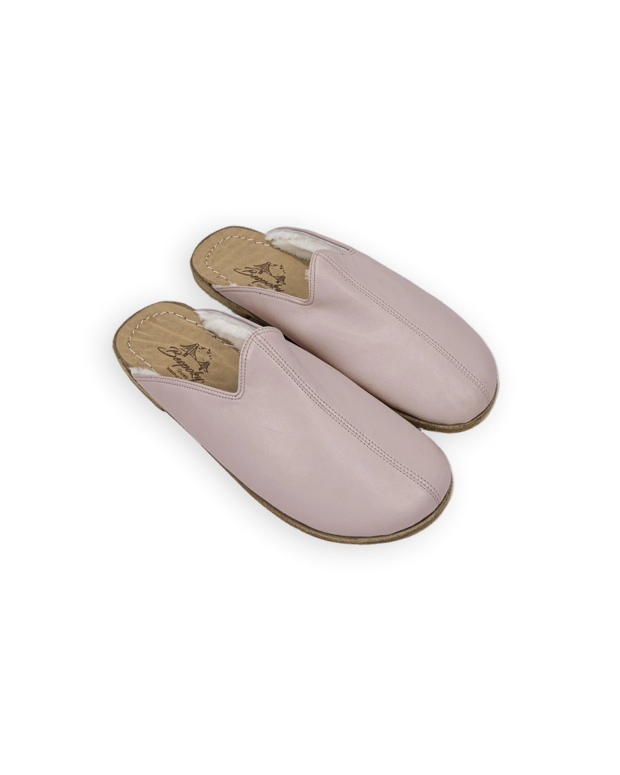 Women's Pink Shearling Slippers - Handcrafted Calf Leather Wide Toe Box | Bespoky
