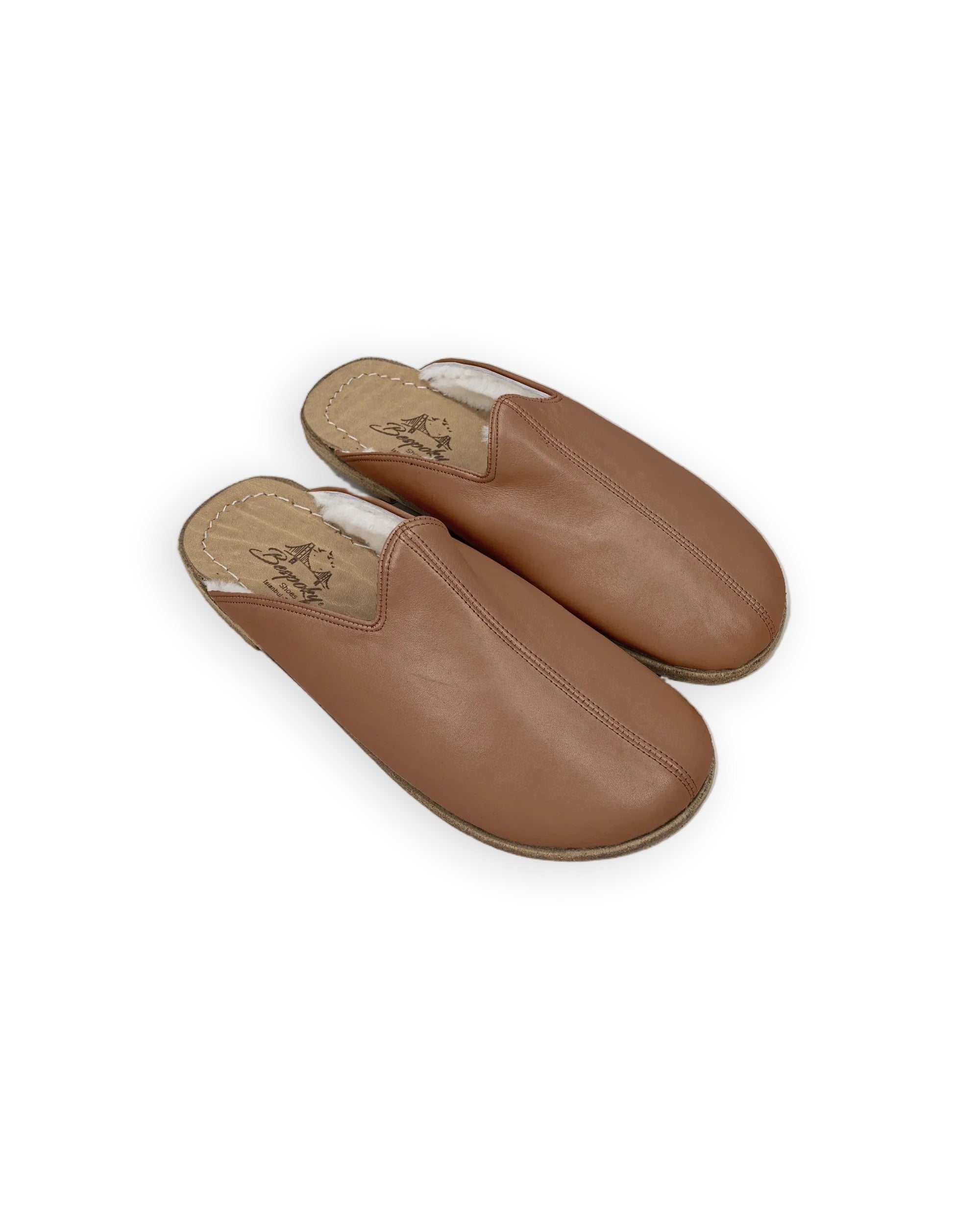 Women's Gold Shearling Slippers - Handcrafted Calf Leather Wide Toe Box | Bespoky