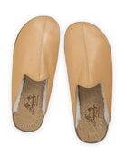 Close-up calf leather - Melon Yellow Shearling Slippers Detail | Bespoky