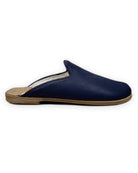 Side view Navy Blue Shearling Slippers - Calf Leather Zero Drop | Bespoky