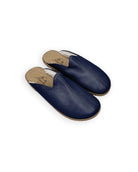 Women's Navy Blue Shearling Slippers - Handcrafted Calf Leather Wide Toe Box | Bespoky