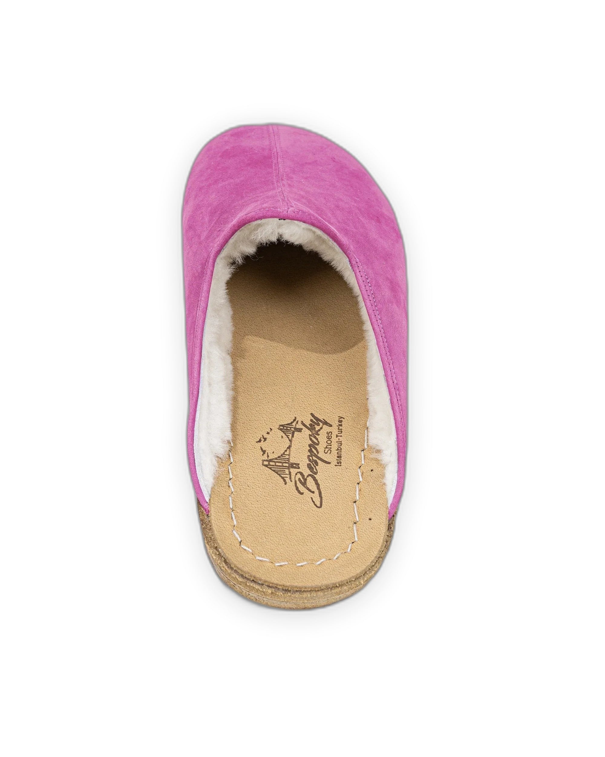 Top view Pink Shearling Slippers - Handcrafted Calf Leather | Bespoky