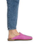 Pair Pink Shearling Slippers - Barefoot Wide Toe Calf Leather | Bespoky