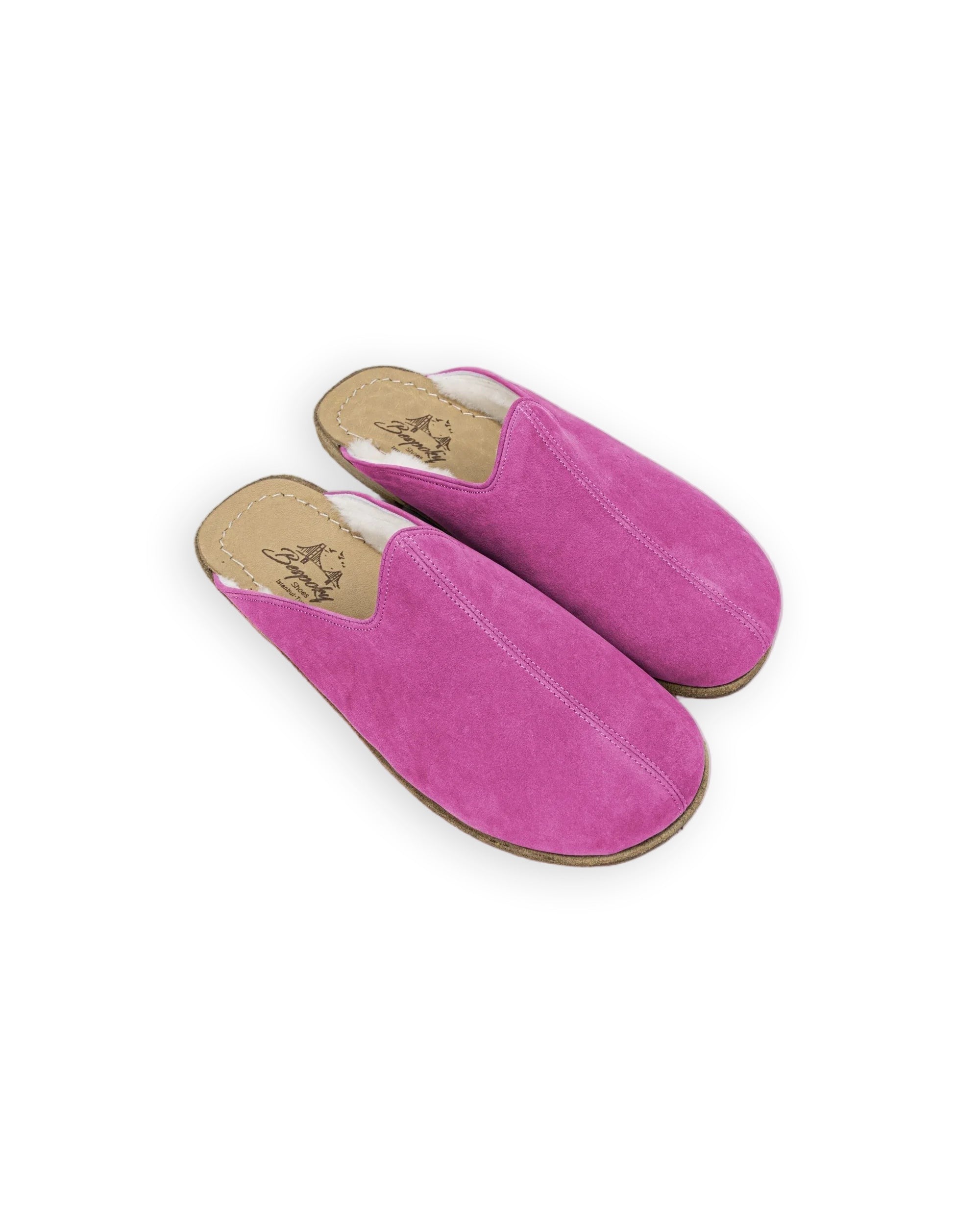 Women's Pink Shearling Slippers - Handcrafted Calf Leather Wide Toe Box | Bespoky