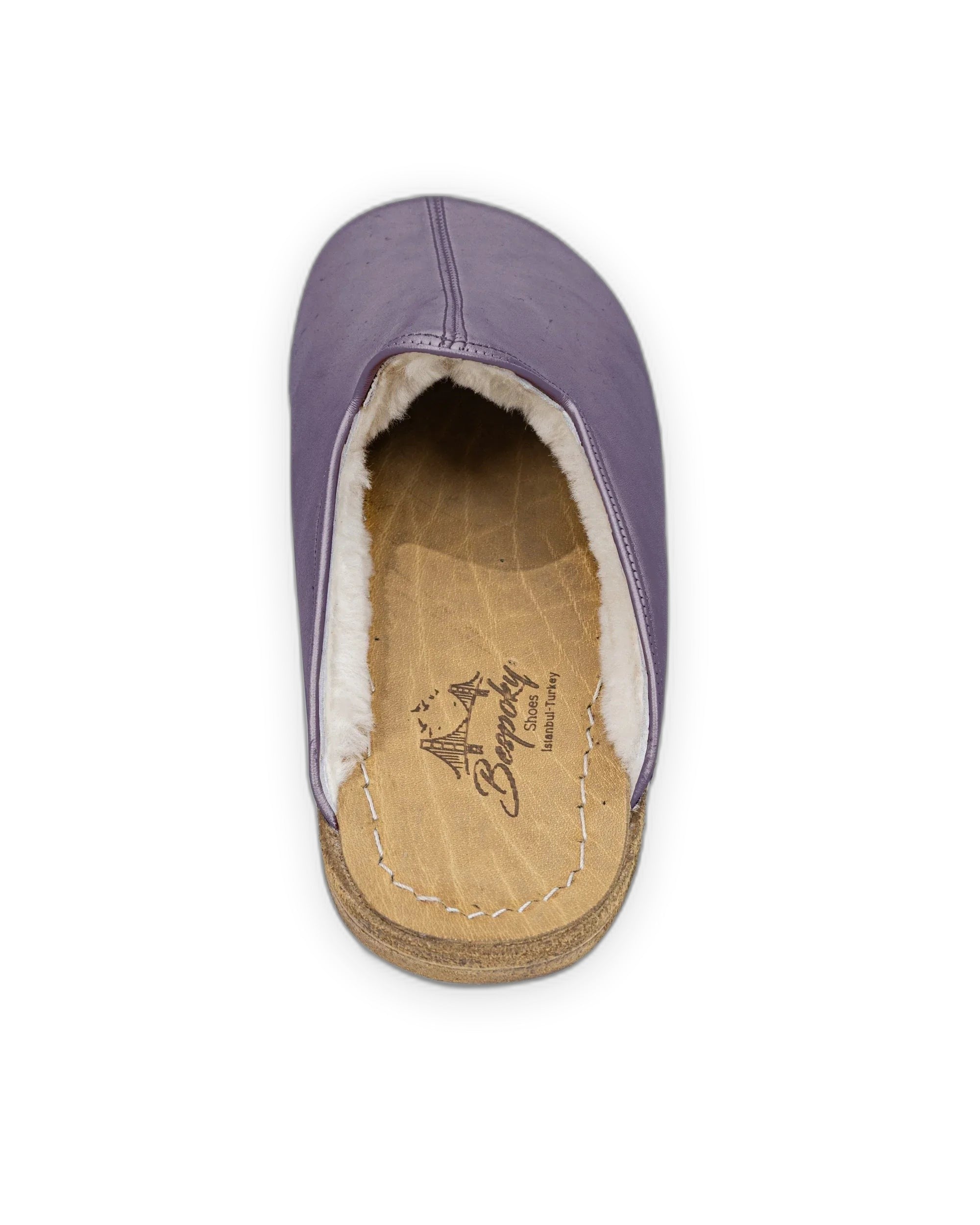 Top view Purple Shearling Slippers - Handcrafted Calf Leather | Bespoky