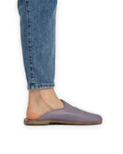 Pair Purple Shearling Slippers - Barefoot Wide Toe Calf Leather | Bespoky