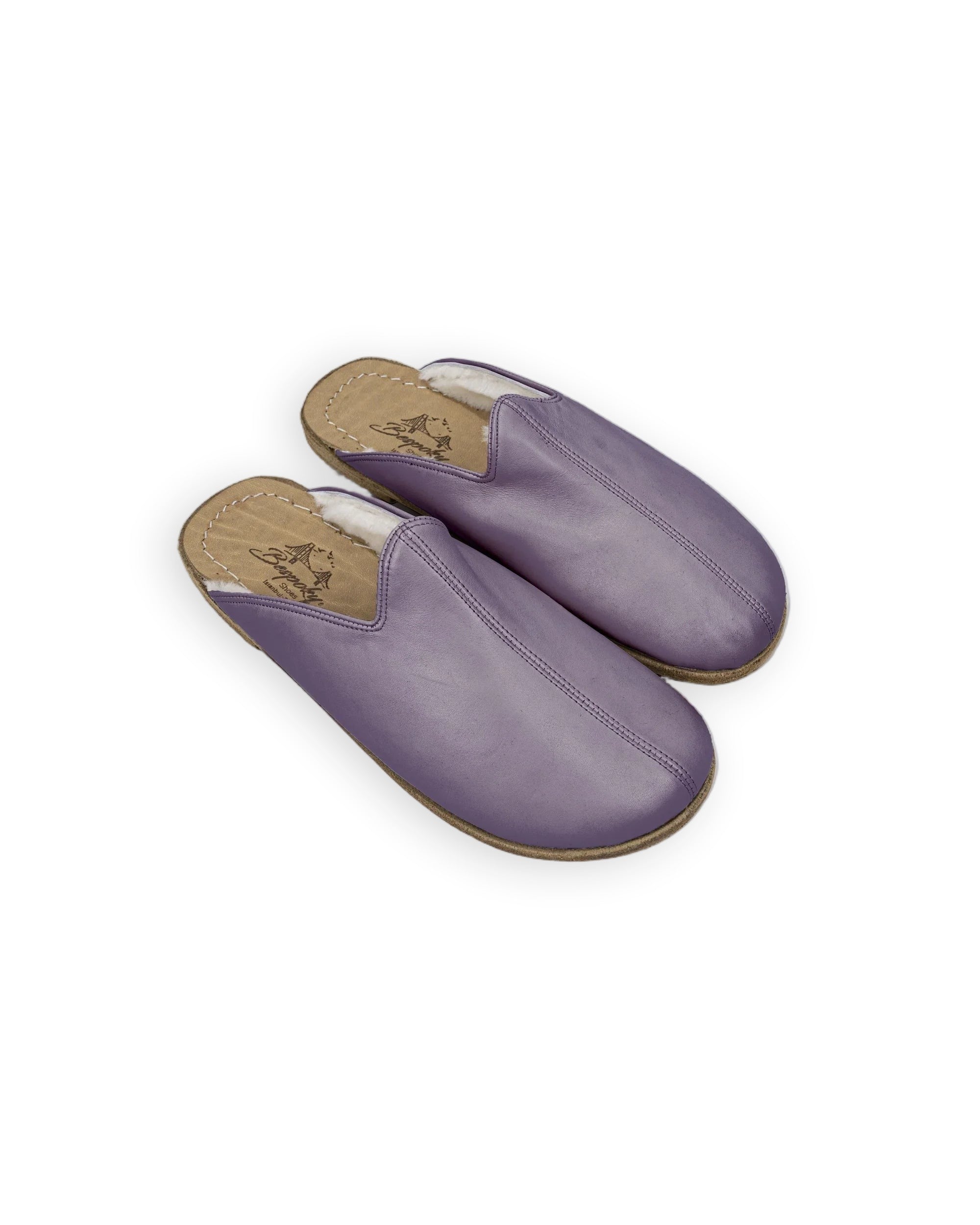 Women's Purple Shearling Slippers - Handcrafted Calf Leather Wide Toe Box | Bespoky
