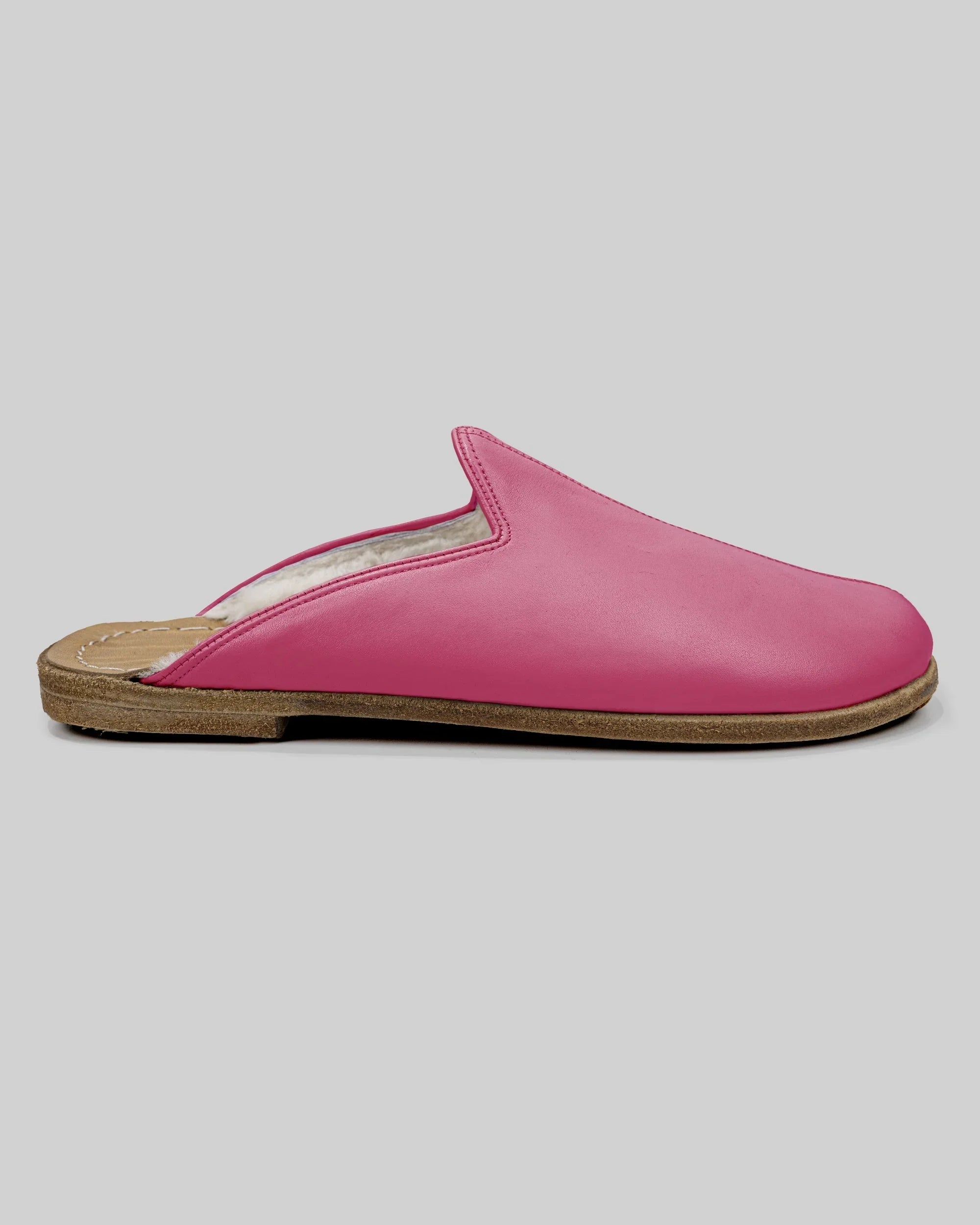 Side view Fuchsia Shearling Slippers - Calf Leather Zero Drop | Bespoky