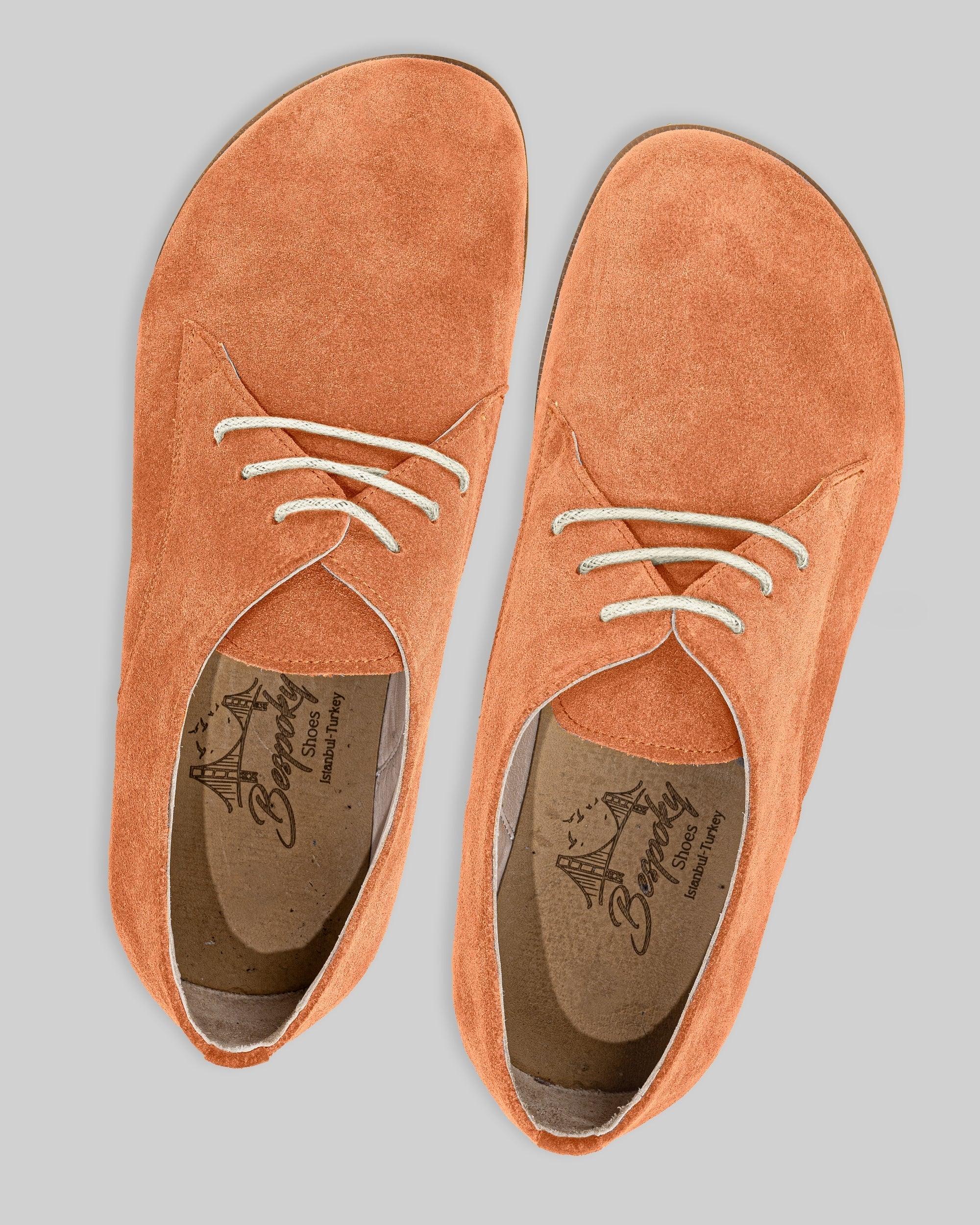 Side view Orange Suede Oxford Shoes - Calf Leather Zero Drop | Bespoky